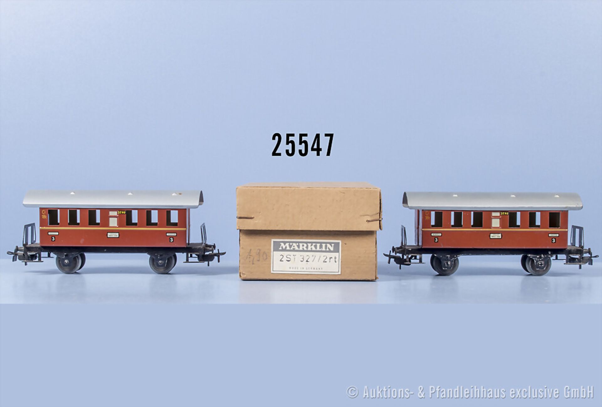 Märklin H0 2ST 327/2RT Set mit 2 braunen Personenwagen, Z 1-2, mit kleinen Lackfehlern ...