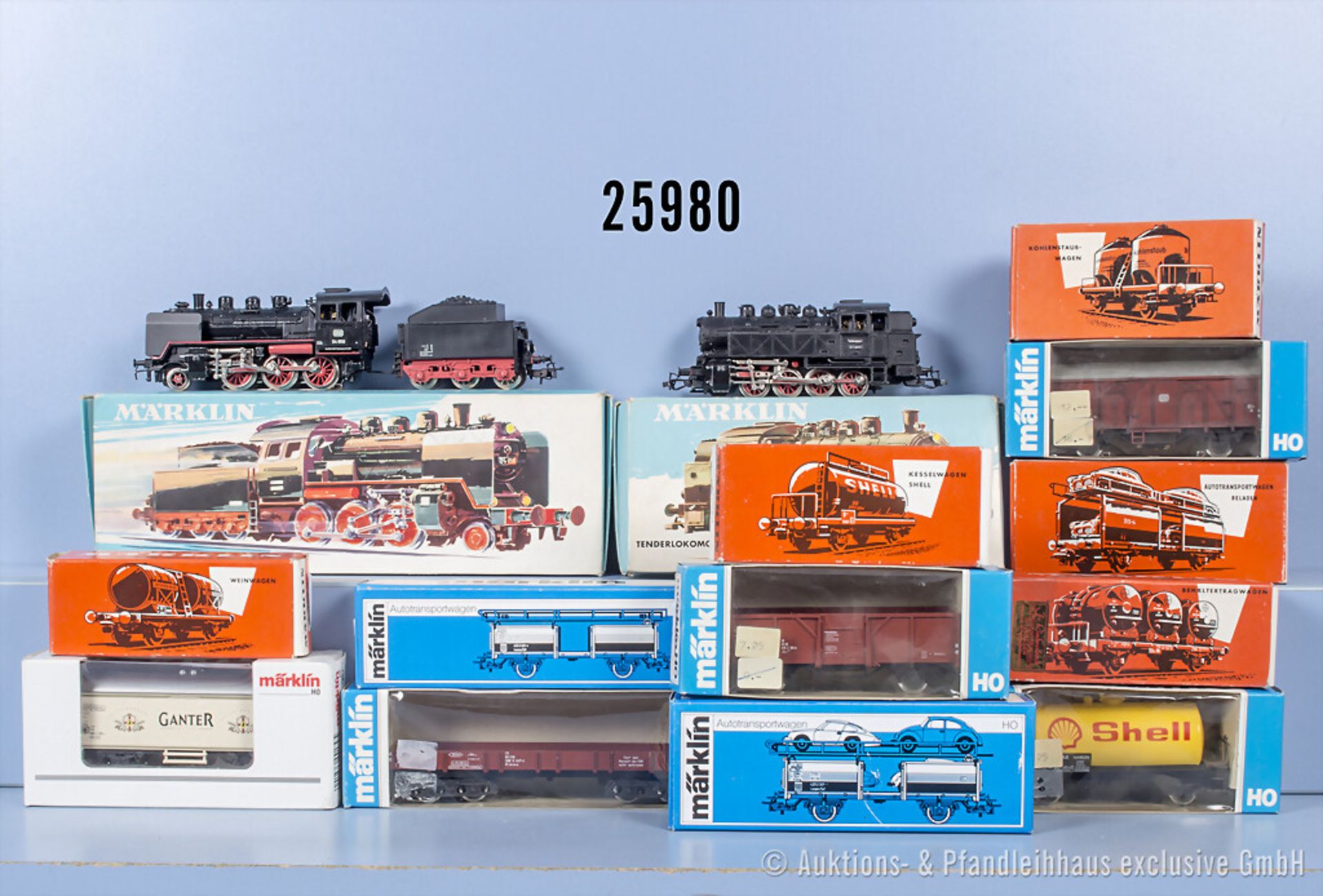 Märklin H0 Zug, dabei 3003 Schlepptenderlok der DB, BN 24 058, 3032 Tenderlok der DB, ...