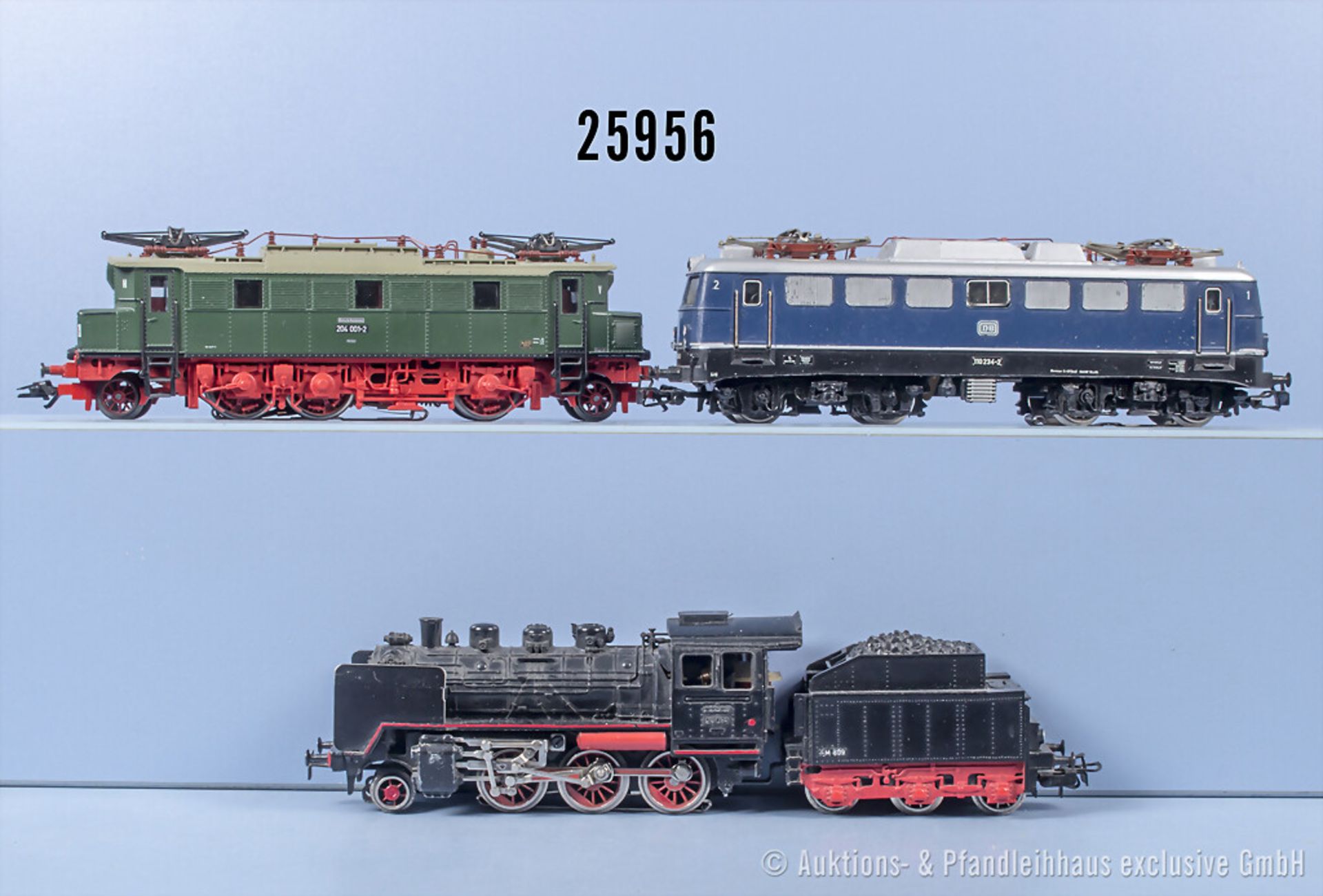 3 Märklin H0 Loks, dabei Schlepptenderlok der DB, BN 24 058, E-Lok der DR, BN 204 001-2 ...