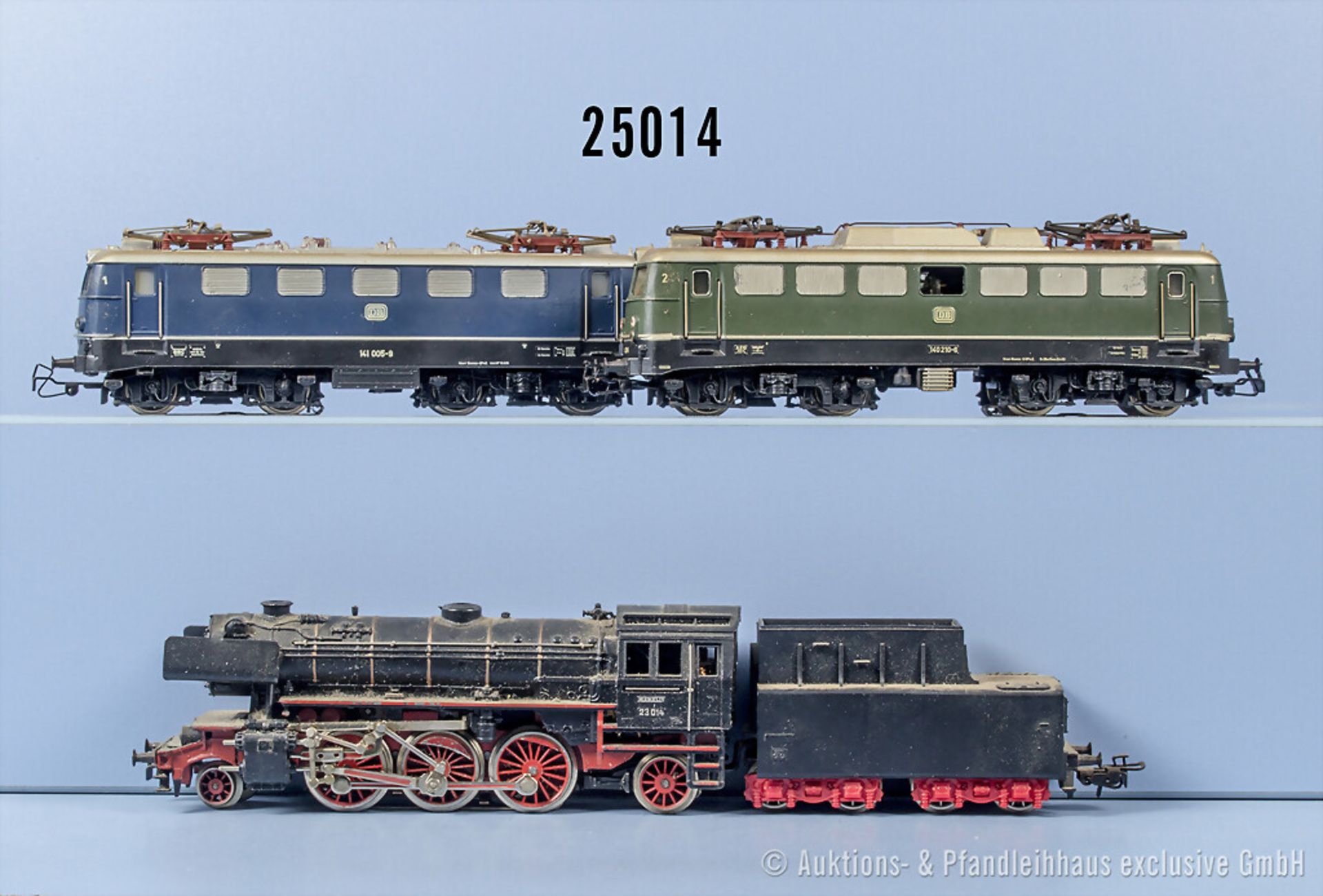 3 Märklin H0 Loks, dabei Schlepptenderlok der DB, BN 23 014, E-Lok der DB, BN 141 005-9 ...