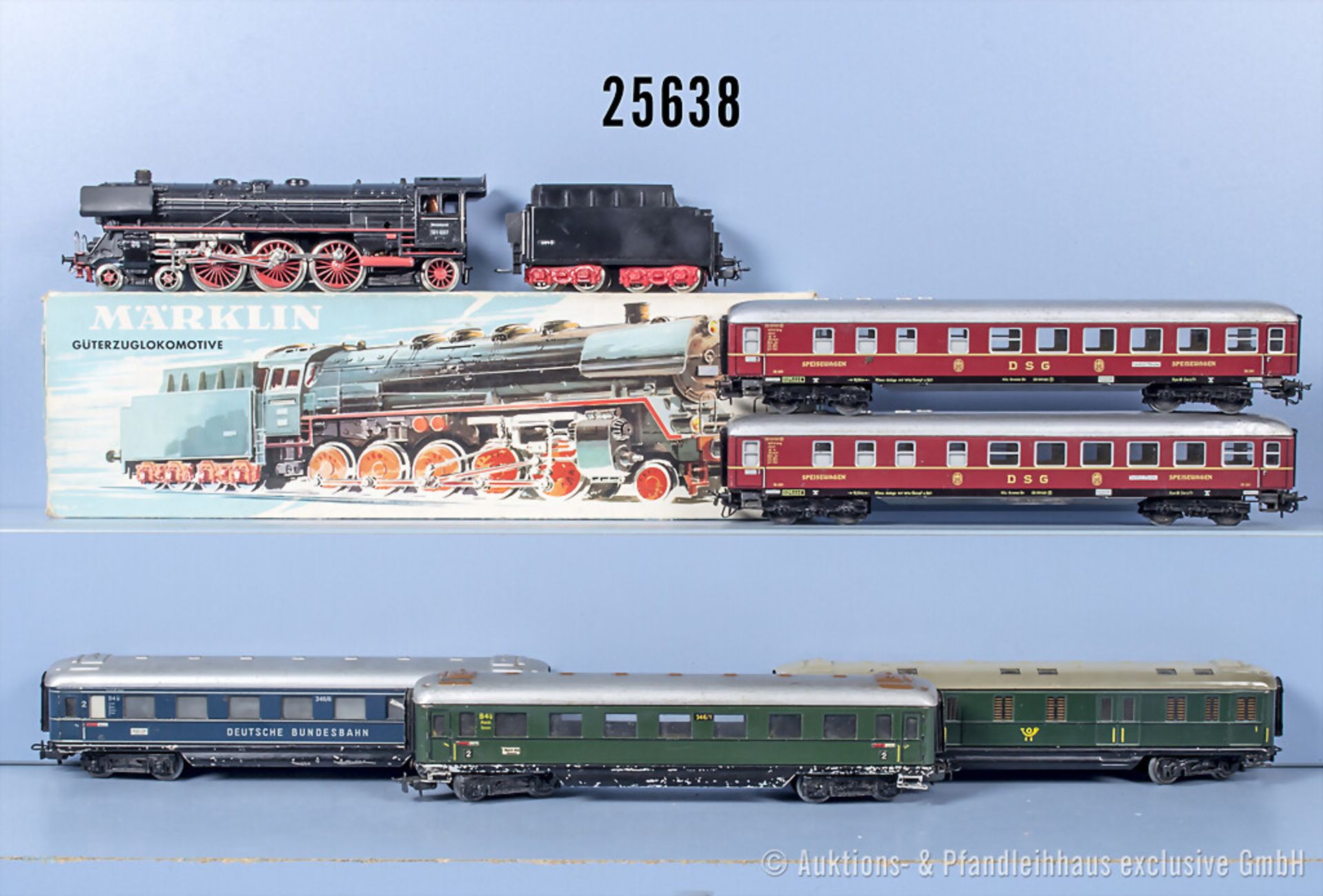 Märklin H0 D-Zug, dabei 3048 Schlepptenderlok der DB, BN 01 097 und 5 Wagen, Z 3, Lok ...