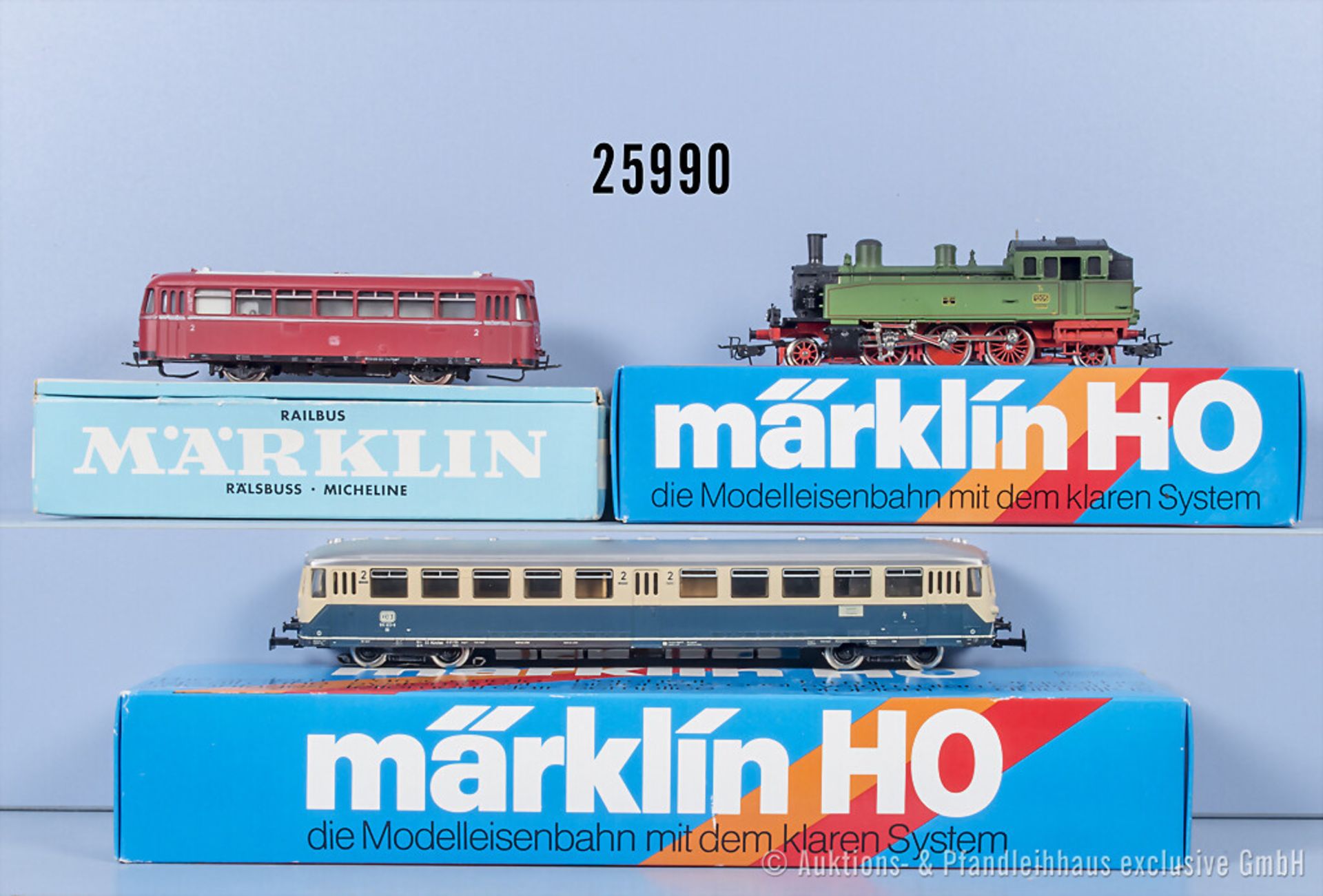 Märklin H0, dabei 3016 Schienenbus der DB, BN 95 9108, 3312 Tenderlok der K.W.St.E., BN ...