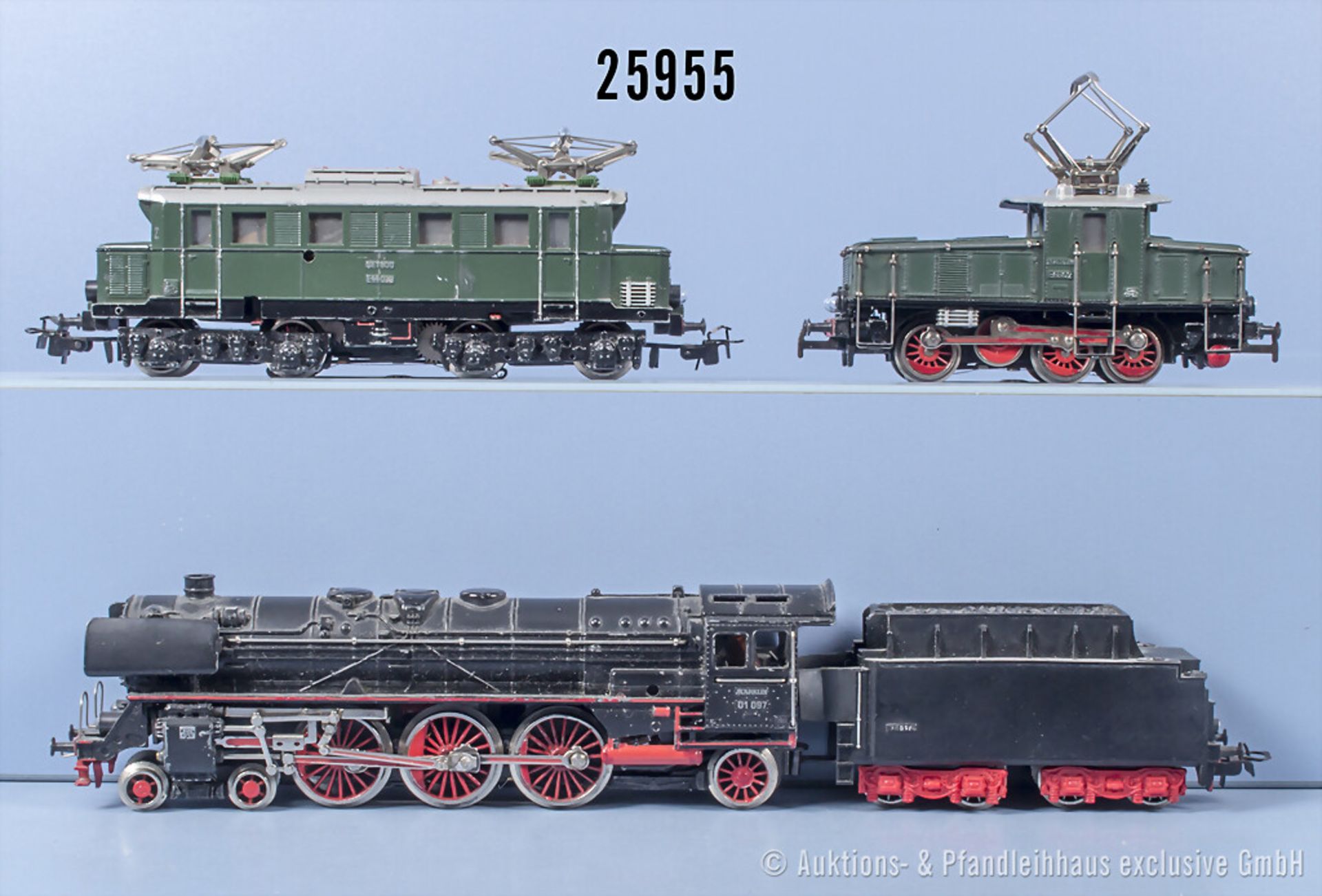 3 Märklin H0 Loks, dabei F800 Schlepptenderlok der DB, BN 01 097, E-Lok der DB, BN E44 ...