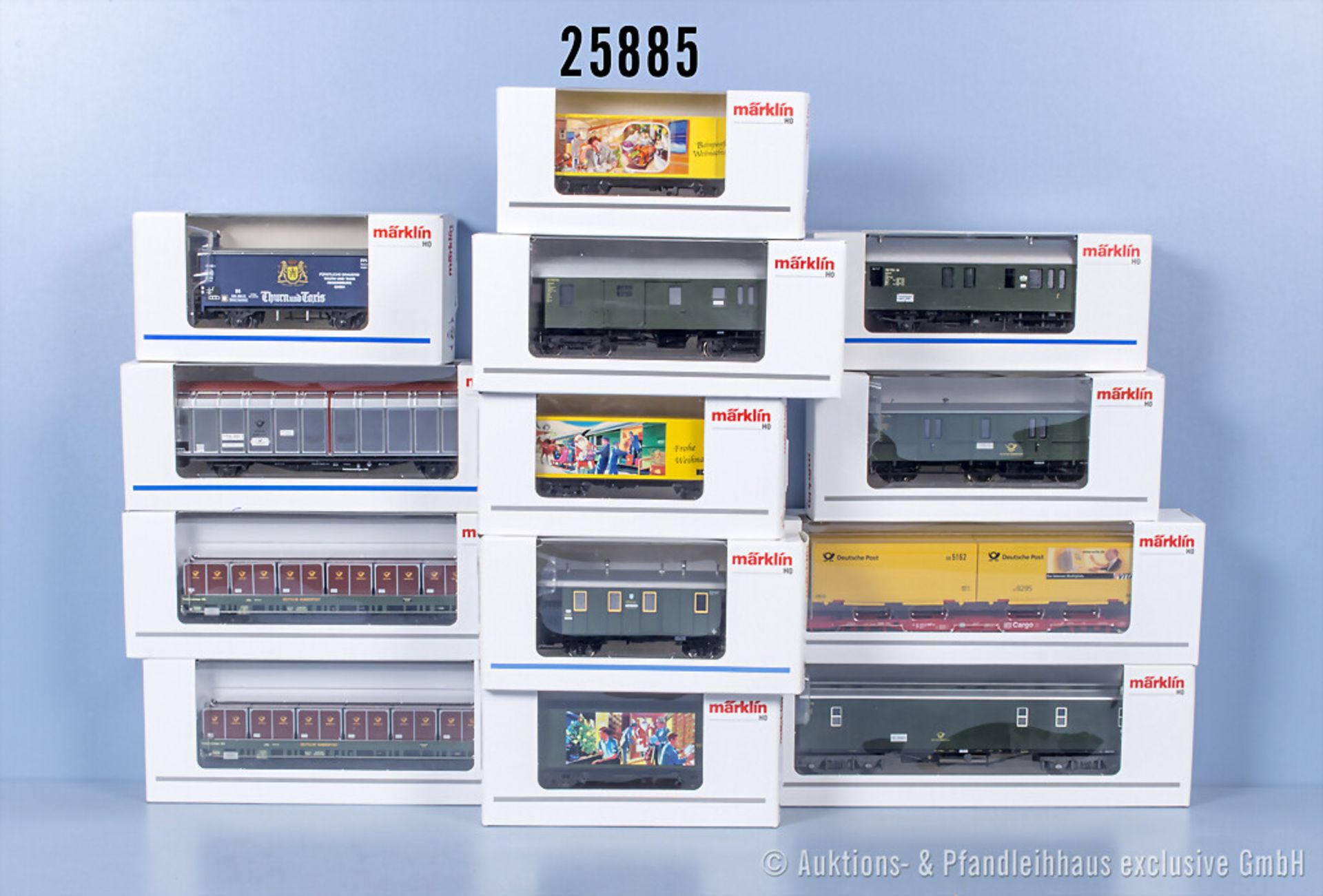 13 Märklin H0 Sonderwagen, dabei Postmuseumsshop, Weihnachtswagen von 2000 bis 2002 und ...