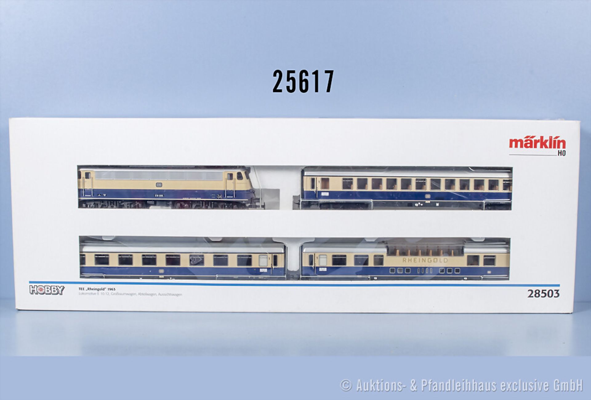 Märklin H0 28503 Zugset TEE Rheingold 1963 mit E-Lok der DB, BN E10 1265 und 3 Wagen, Z ...