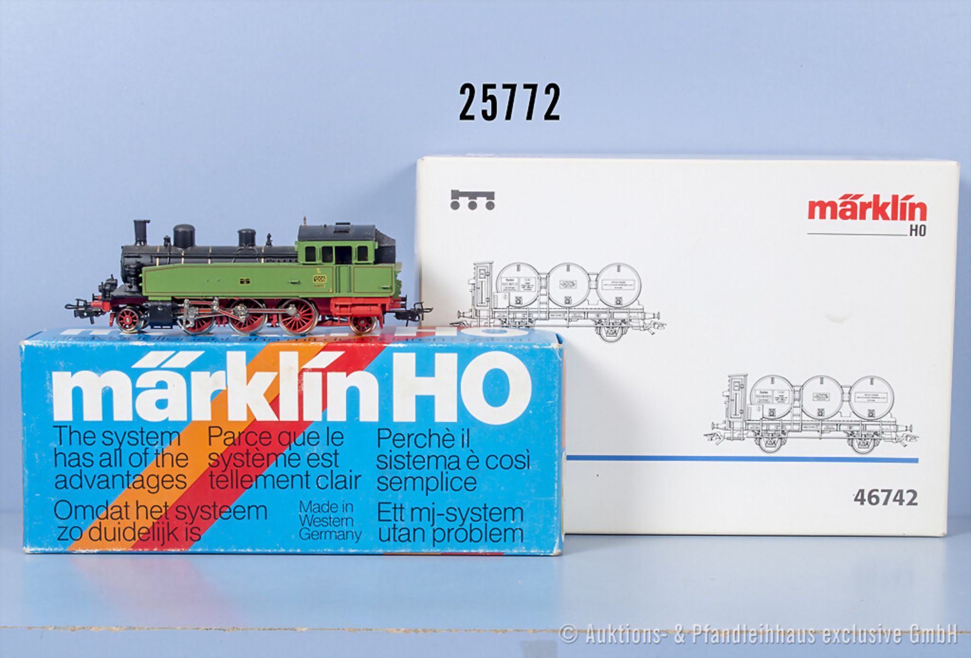 Märklin H0, dabei Hamo 8312 Tenderlok der K.W.St.E., BN 1206 und 46742 Wagenset ...