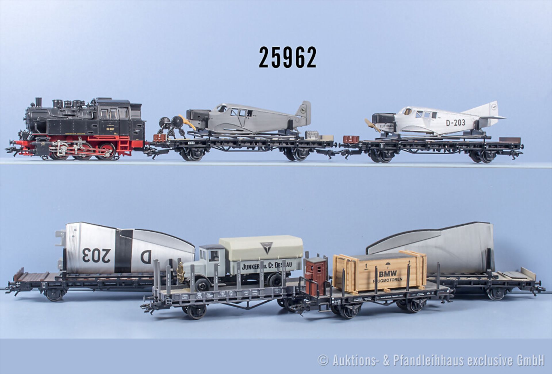 Märklin H0 Flugzeugtransportzug, dabei Tenderlok der DRG, BN 80 007 und 6 Wagen, Z 2, ...