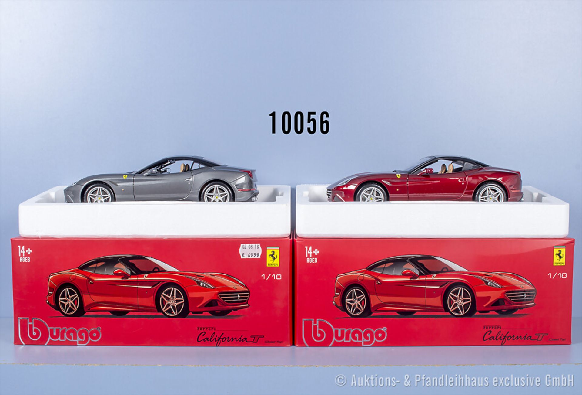 2 Bburago Modellfahrzeuge,2x Ferrari California T (Closed Top), 11533 und 11633, ...