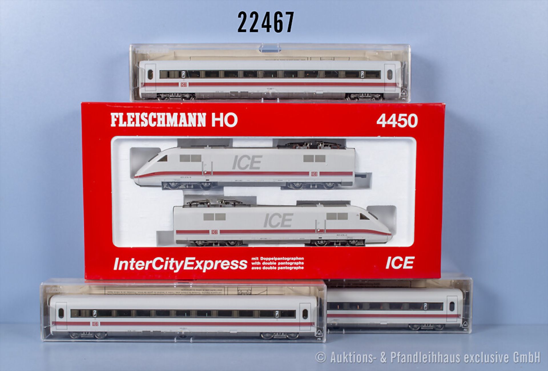 Fleischmann H0 4450 ICE Triebkopfset, BN 401 074-0 und 3 Mittelwagen, Z 0-1, in ...