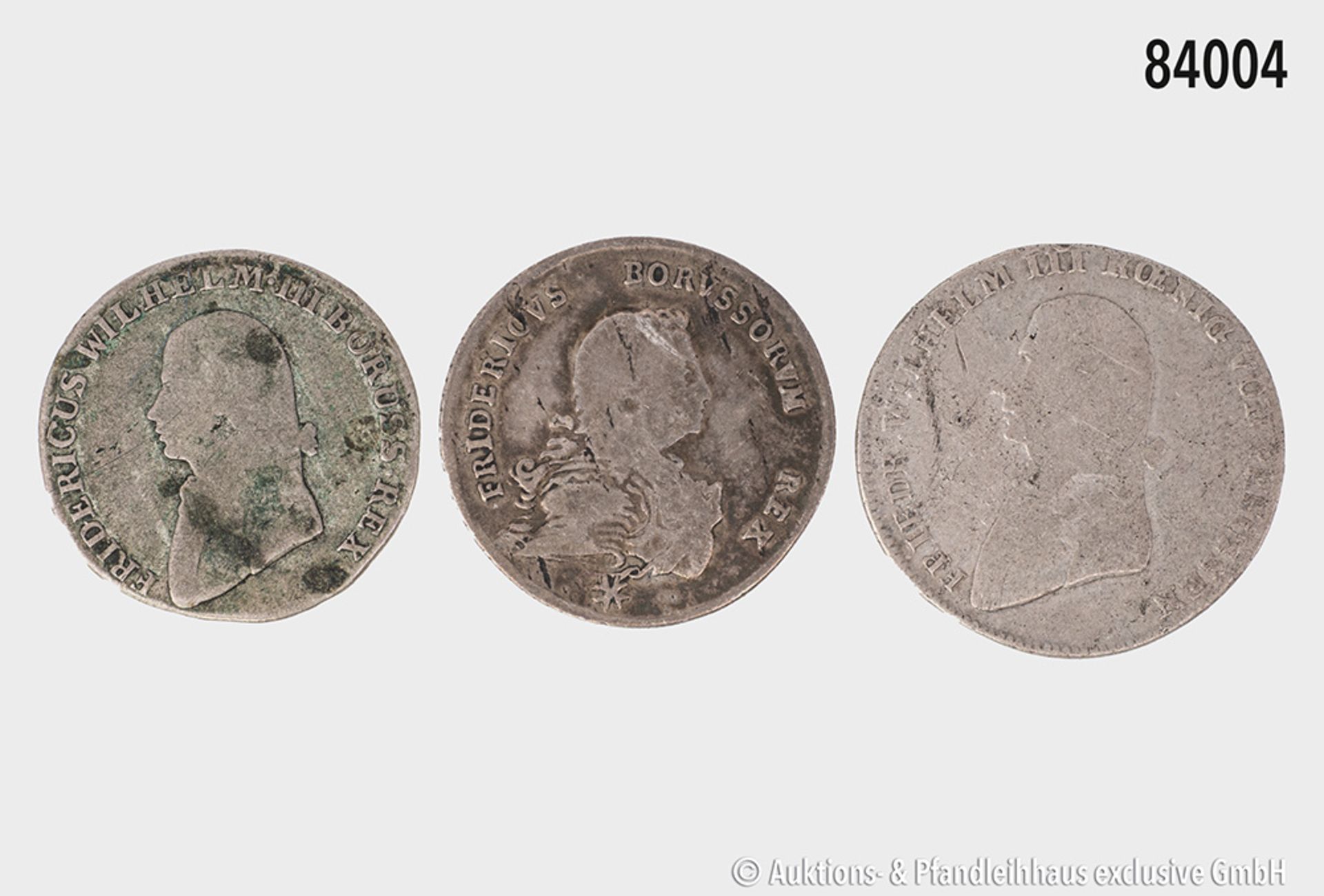 Brandenburg-Preußen, Konv. 1/4 Taler 1750 A, 1/3 Taler 1802 A und 4 Groschen 1806, ...