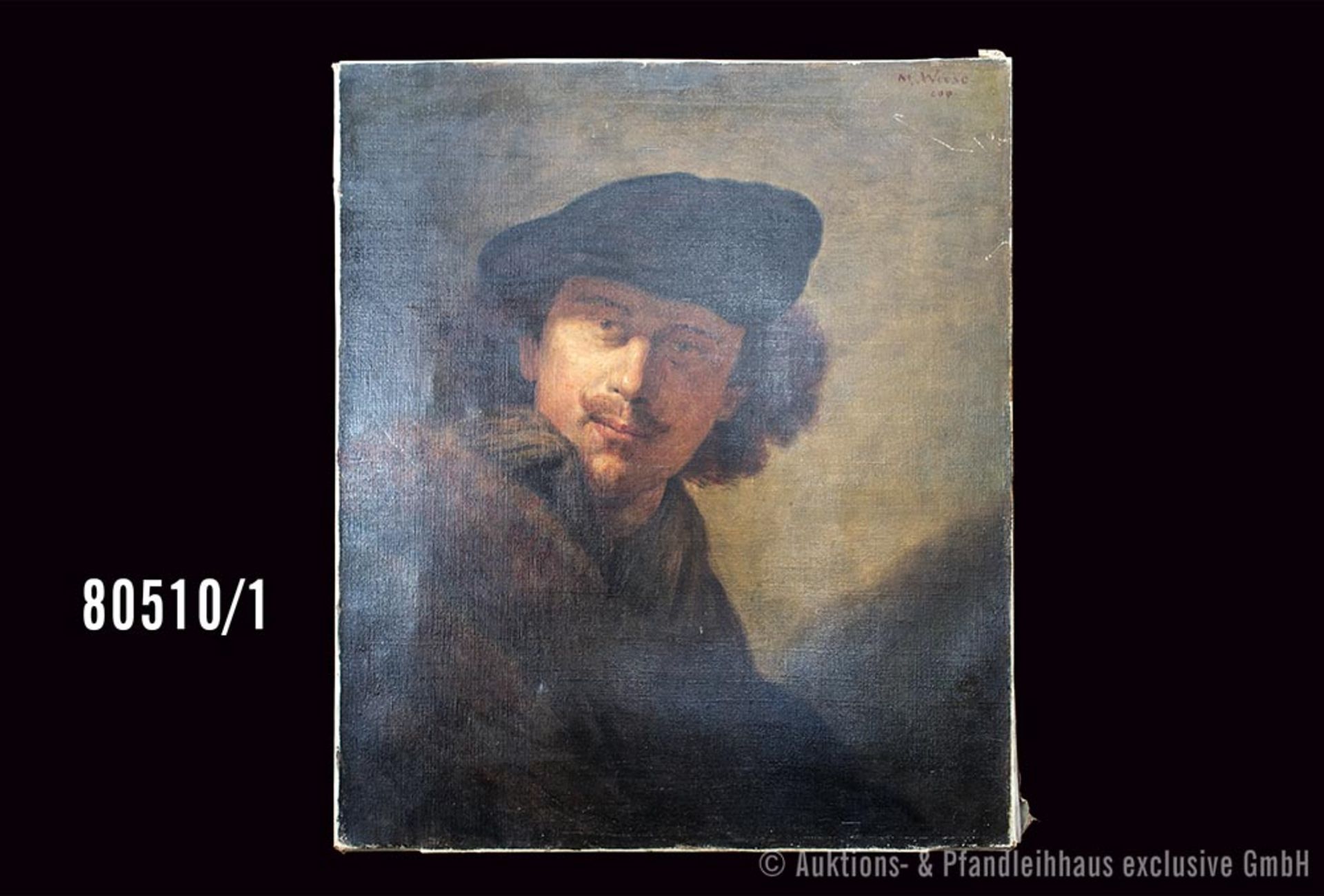 Unbekannter Portraitist, Kopie nach Selbstportrait Rembrandt von Rijn, Öl auf Leinwand, ...