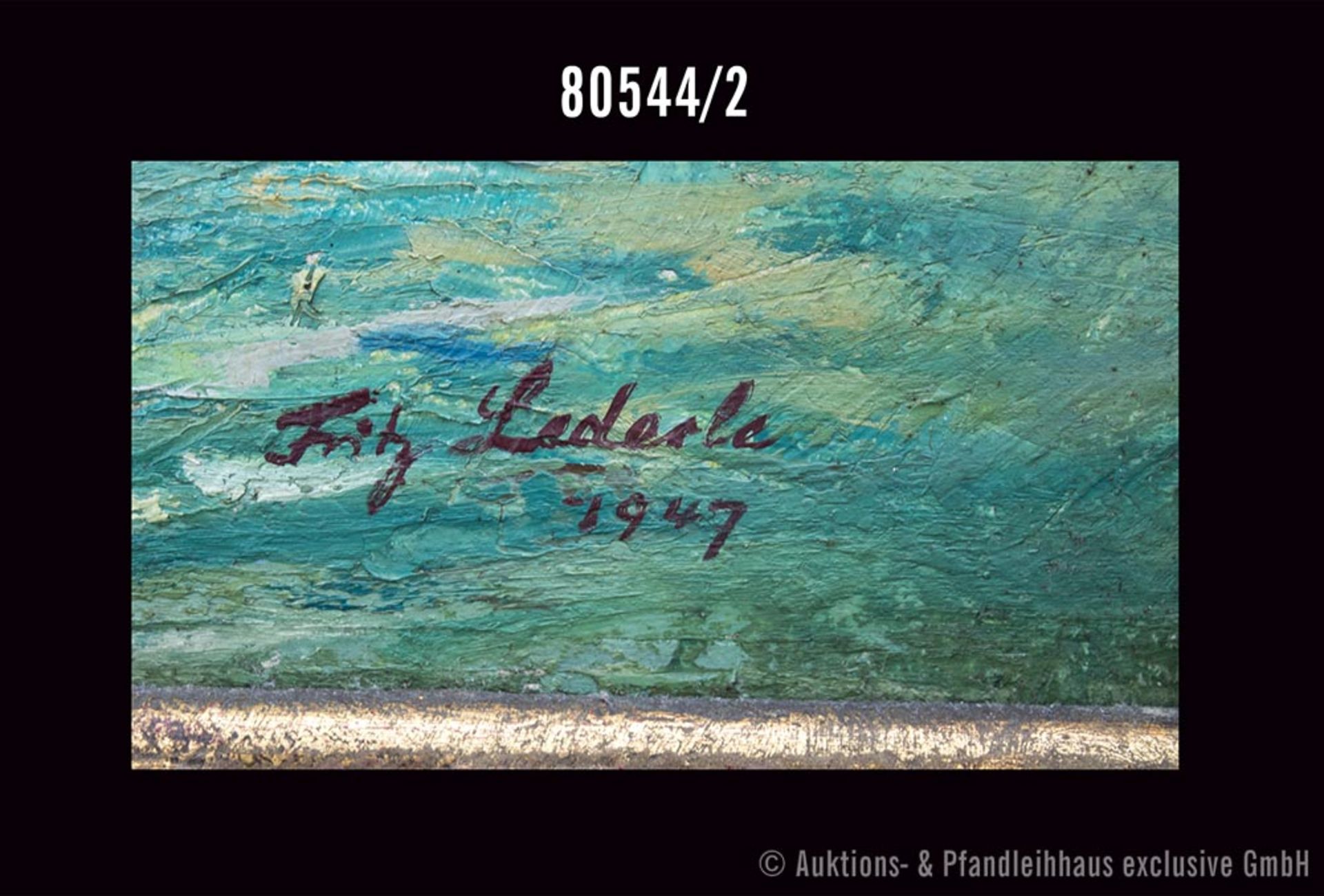 Lederle Fritz (1901 - 1975) Landschaft, Öl auf Malkarton, unten rechts signiert und ... - Bild 2 aus 2