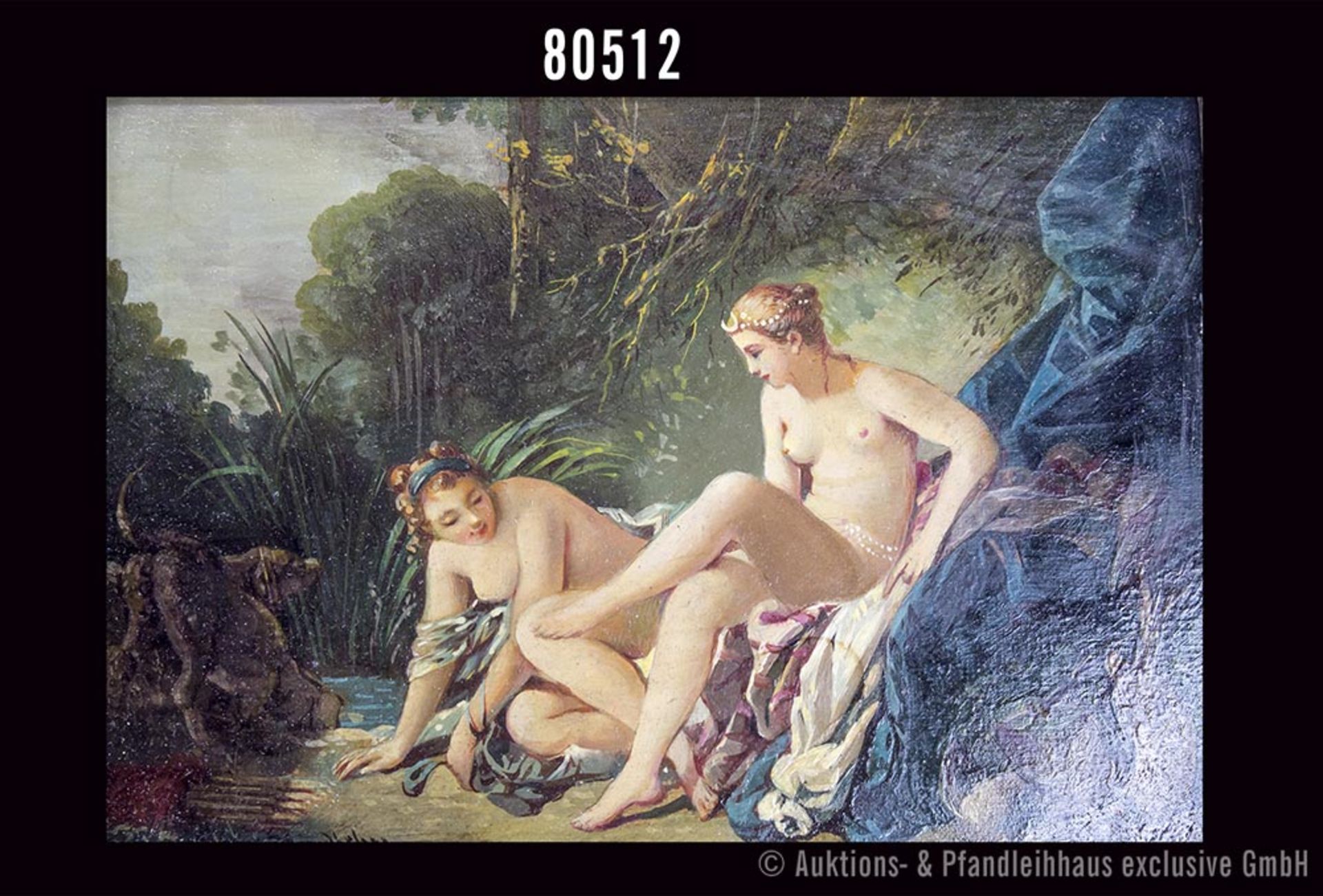 Schindhelm, Diana im Bade nach Boucher, Öl auf Holzplatte, unten links signiert ...