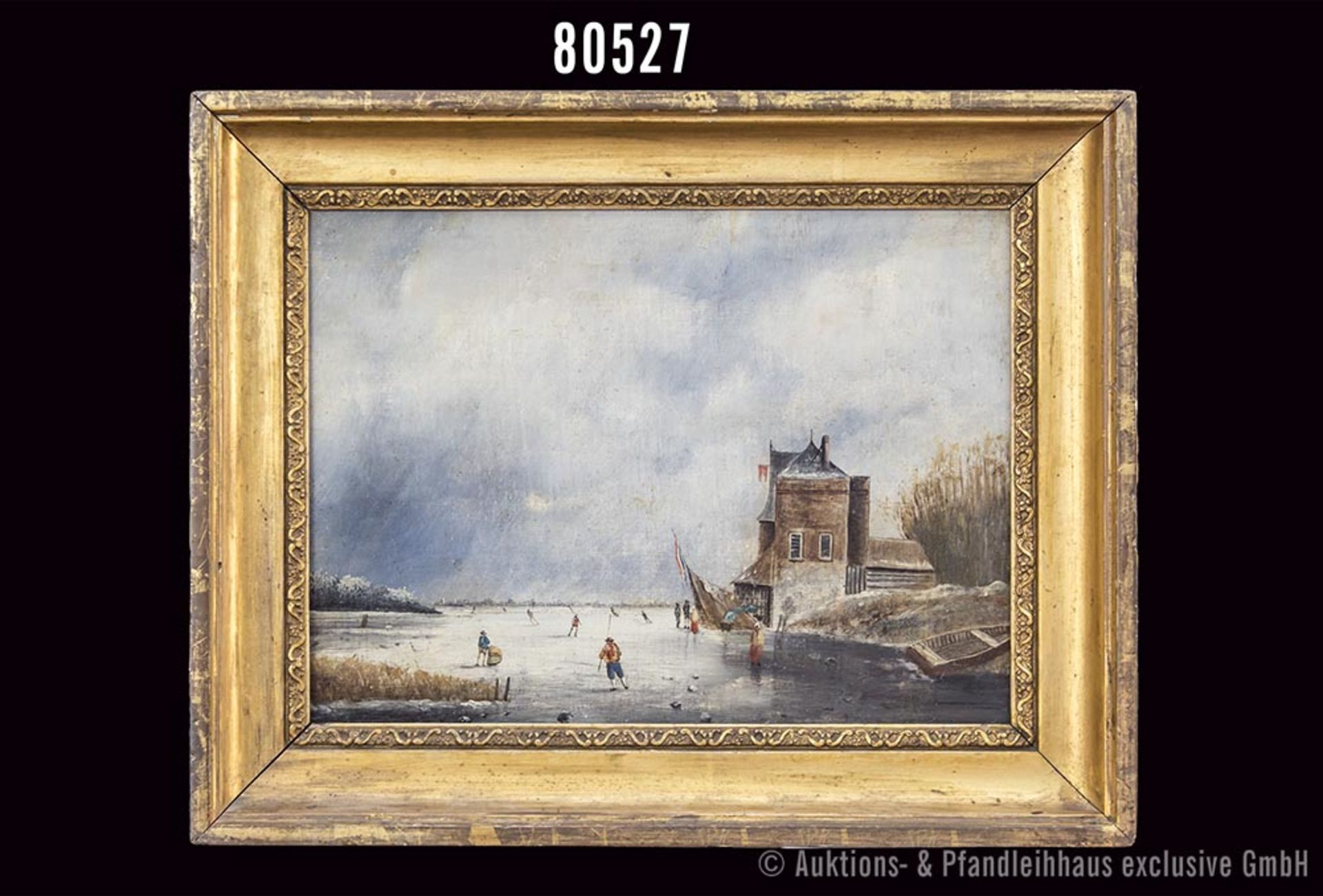 Niederländischer Landschaftsmaler des 19.Jh. Holländische Winterlandschaft, Öl auf ...