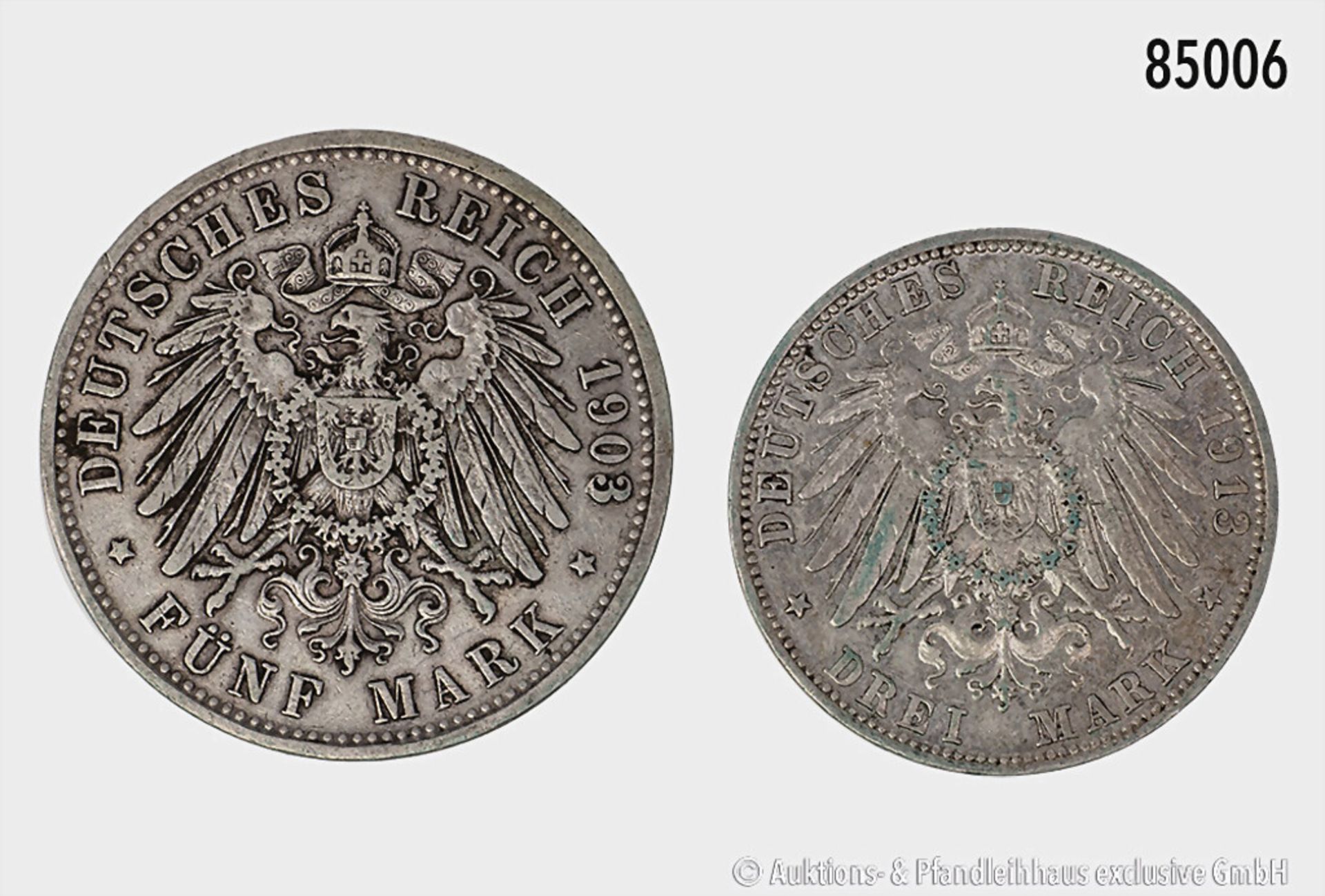 Konv. Bayern 5 Mark 1903 und 3 Mark 1913 D, gemischter Zustand, mit ... - Bild 2 aus 2