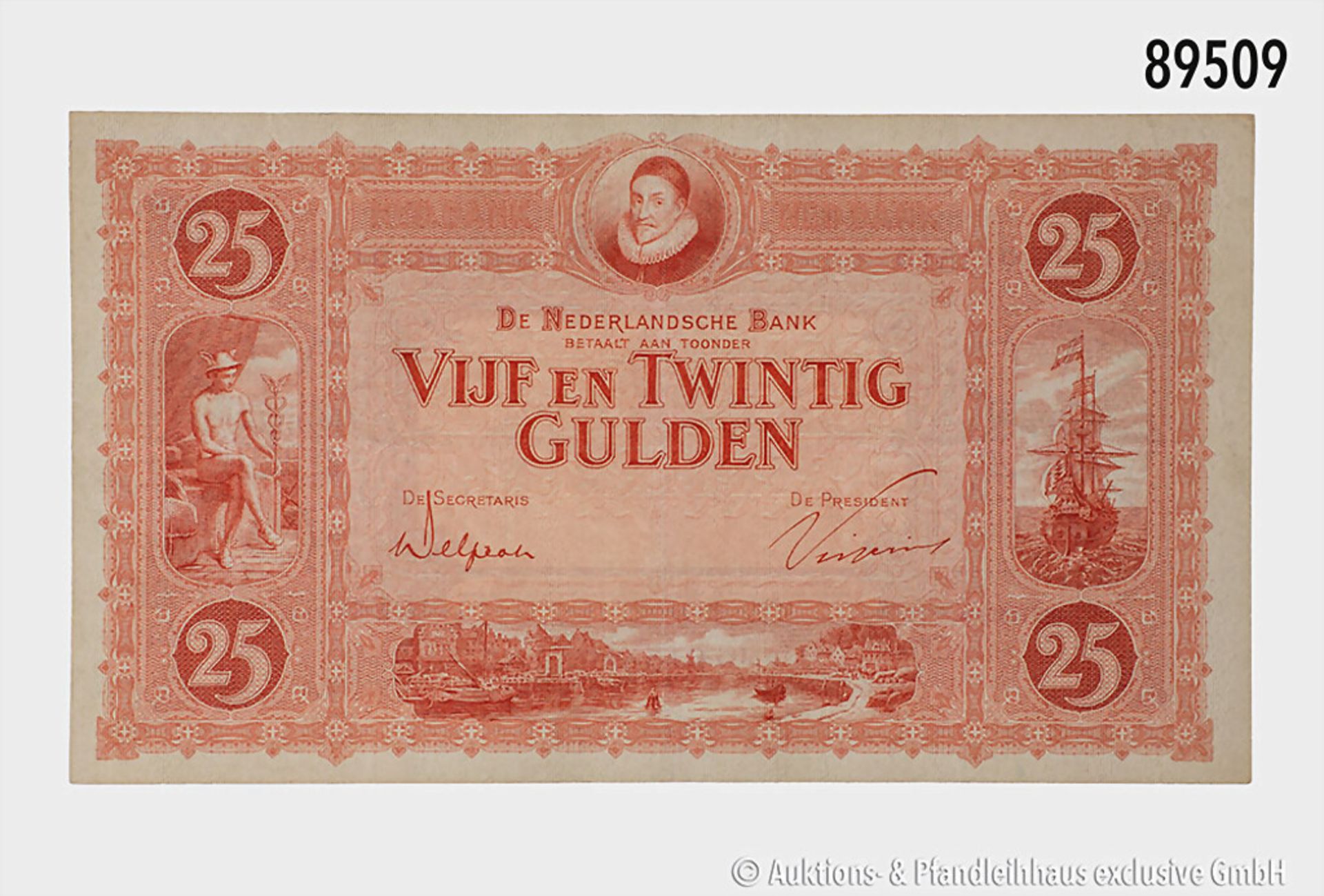 Niederlande, 25 Gulden, 8. Februar 1930, JG 013310, Knickspuren, gebraucht, ...