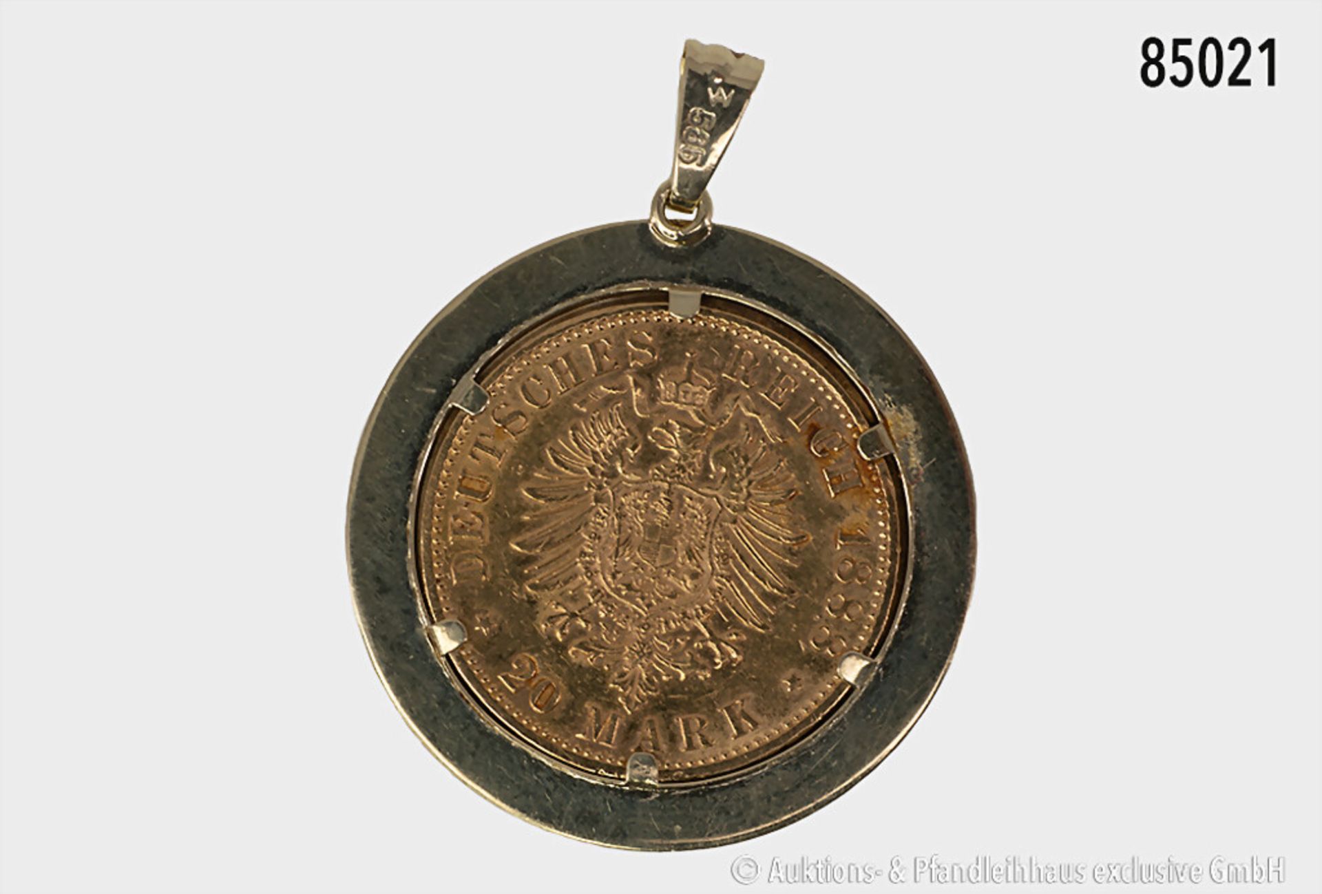 Preußen, Friedrich III., 20 Mark 1888 A, 900er Gold, gefasst in 585 Gelbgold, ... - Bild 2 aus 2