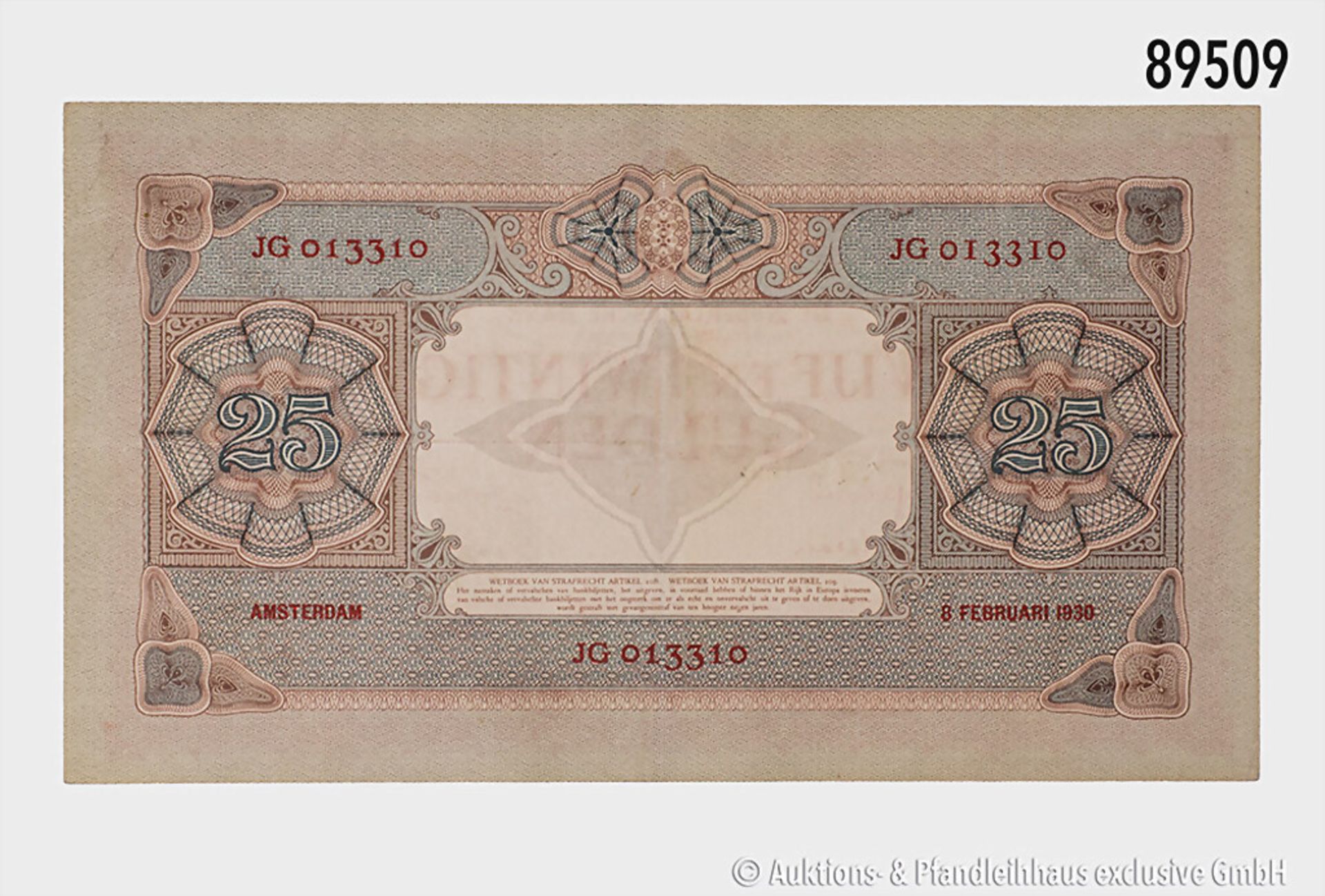 Niederlande, 25 Gulden, 8. Februar 1930, JG 013310, Knickspuren, gebraucht, ... - Bild 2 aus 2