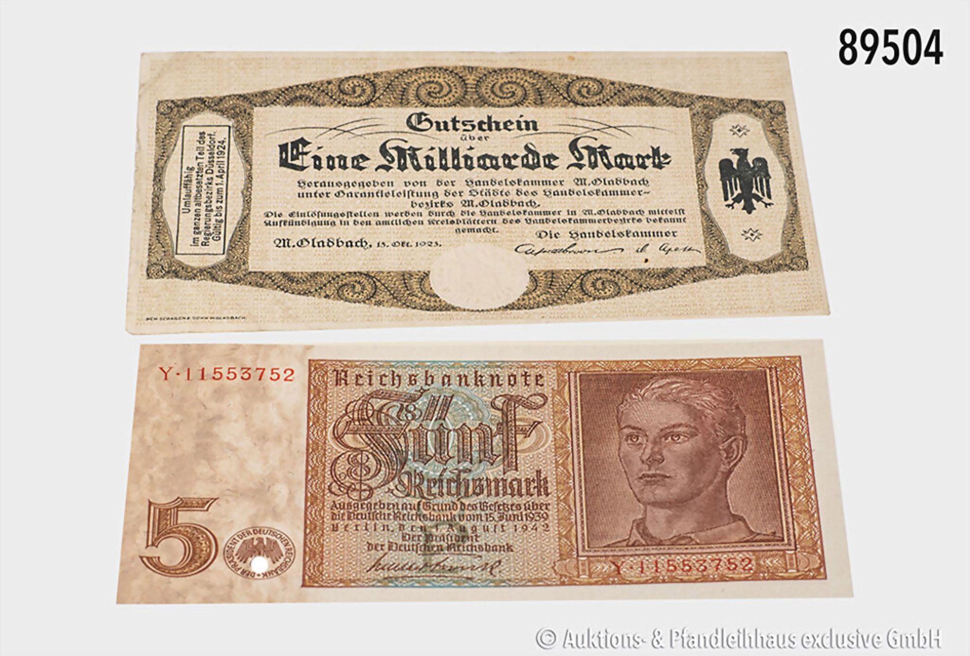 Konv. ca. 100 Banknoten Deutsches Reich, Inflationszeit und Drittes Reich, städtisches ...