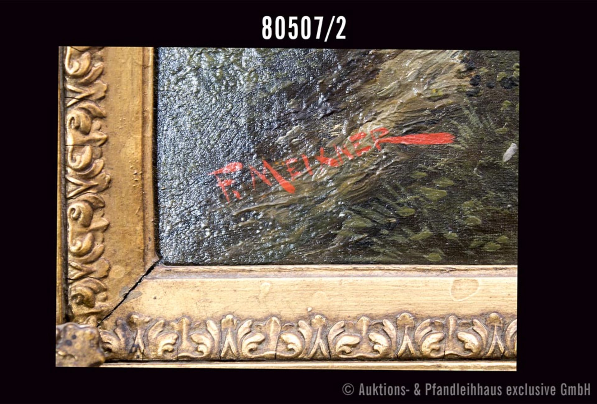 F. Meixner, tätig 2.Häfte 19.Jh. Bergsee, Öl auf Leinwand, 42 x 68,5 cm, Rahmenmaß 69 x ... - Bild 2 aus 2