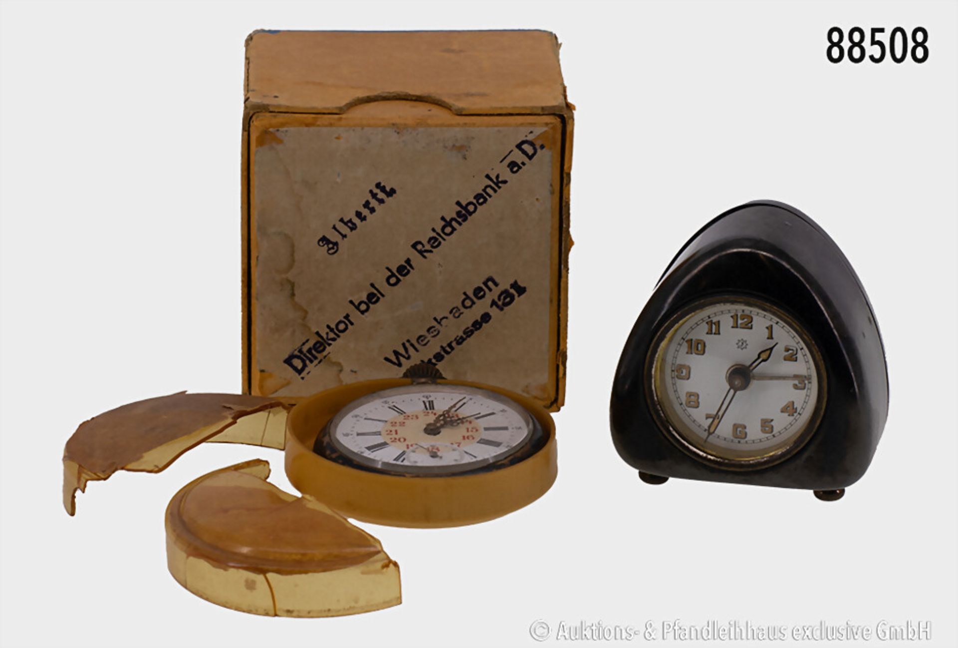 Konv. Junghans Reisewecker, Messinggehäuse, ca. 1930er Jahre, H ca. 51 mm, ...