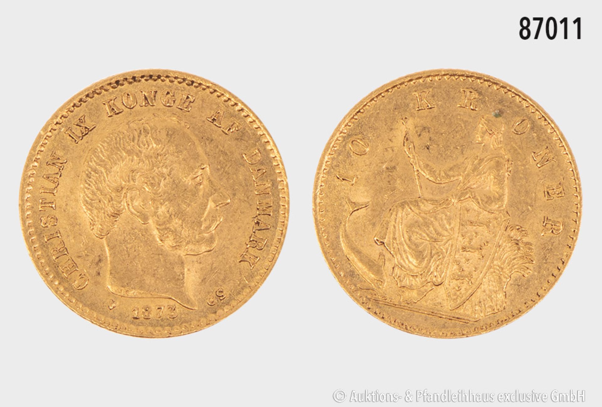 Dänemark, 10 Kronen 1873, 900er Gold, 4,47 g, 18 mm, kleine Kratzer, sehr schön-fast ...