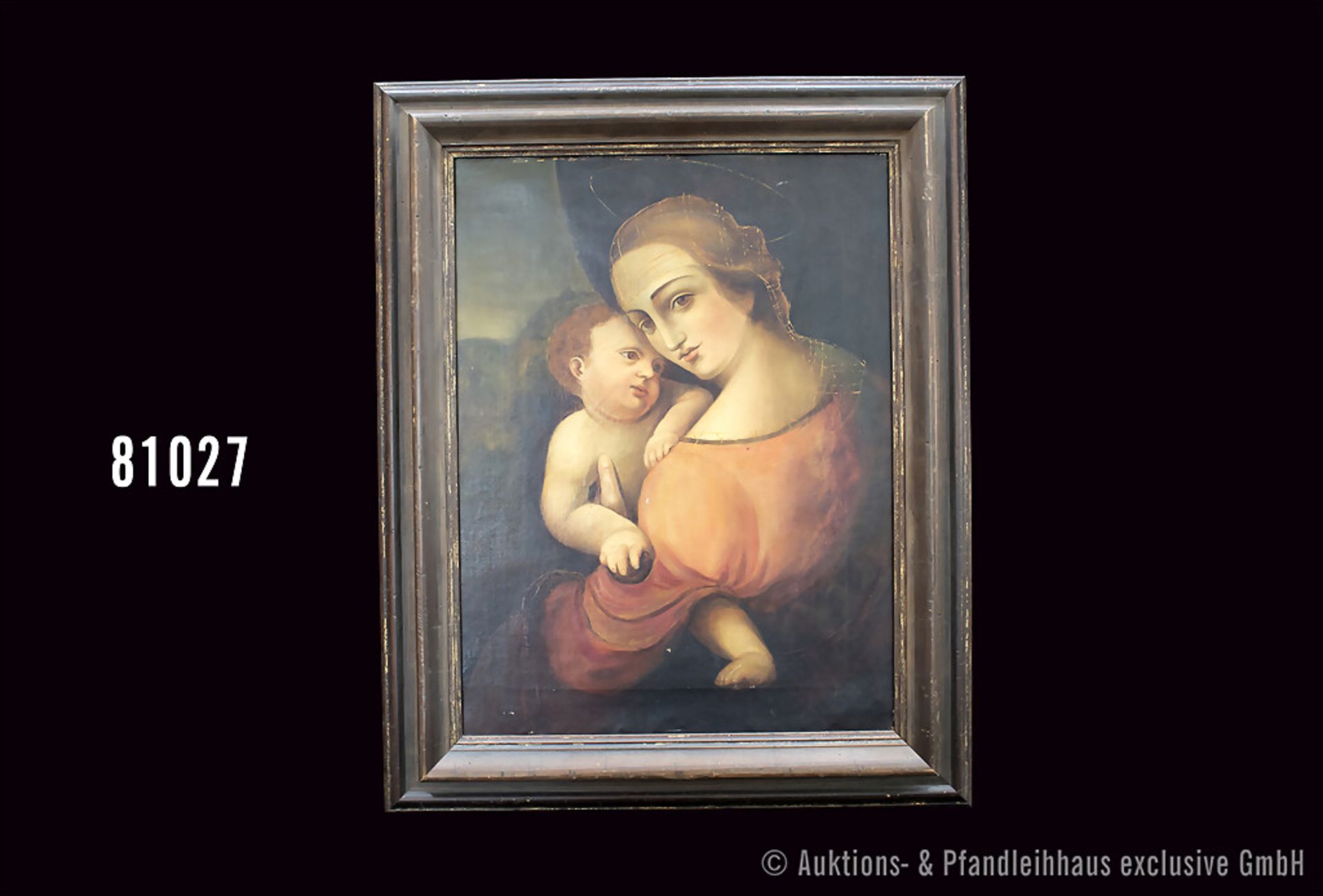 Deutscher Marienmaler tätig 19. Jh. Maria mit dem Christuskind, Öl auf Leinwand, 51 x ...