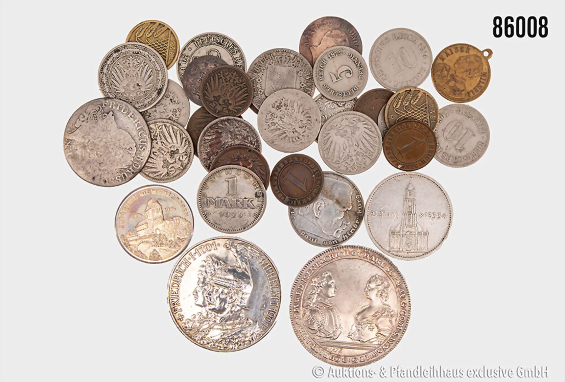 Konv. überwiegend Kaiserreich Kleinmünzen, von 1 - 20 Pf., 1/2 Mark, 1 Mark, 2 u. 5 ...