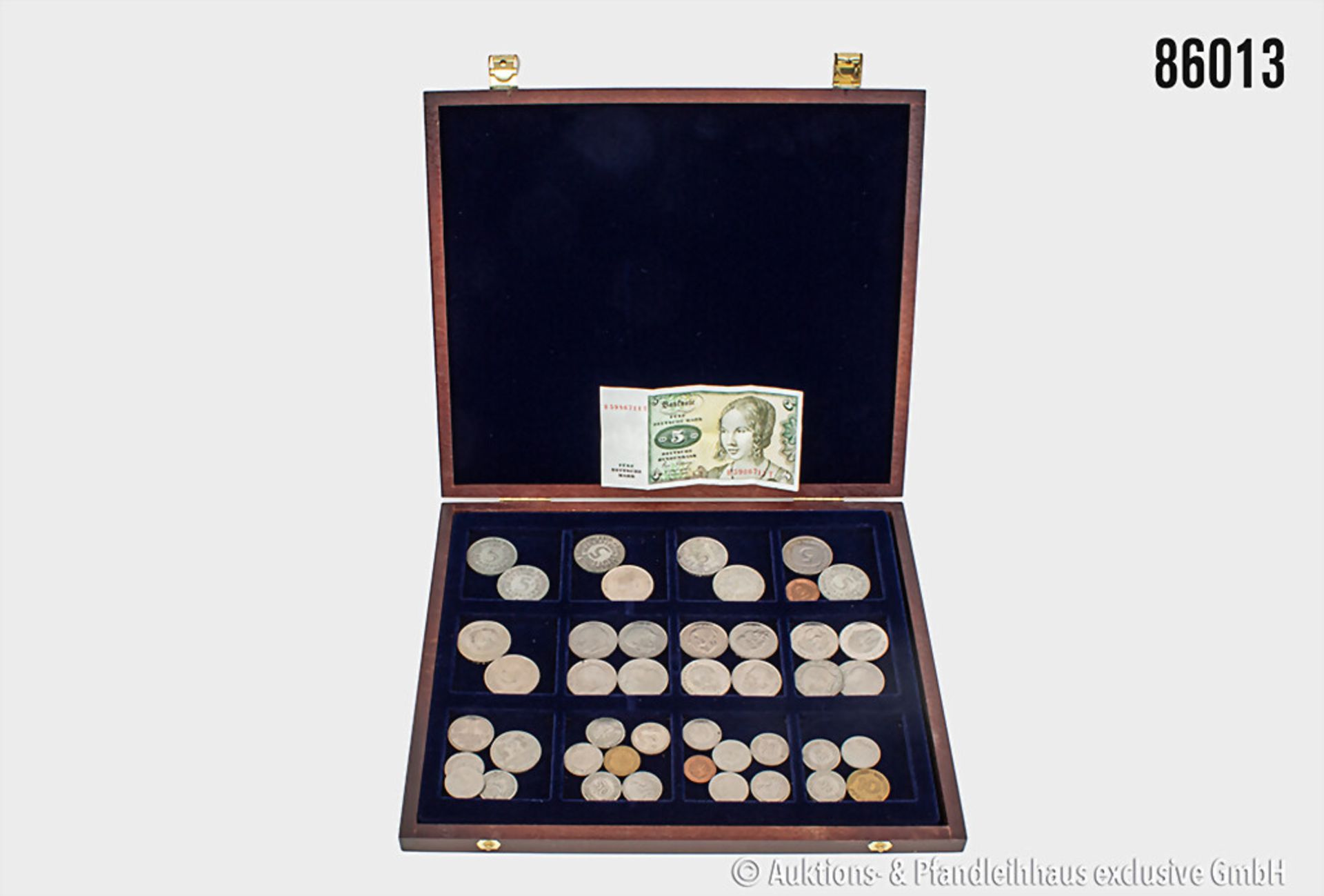 Konv. DM Münzen von 1 Pf. bis 5 DM, insgesamt ca. 85,- DM in Münzen sowie 1 x 5 DM ...