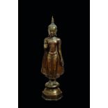 Bouddha, debout dans une posture Hiératique sur un haut tertre , la main droite, en « Abaya