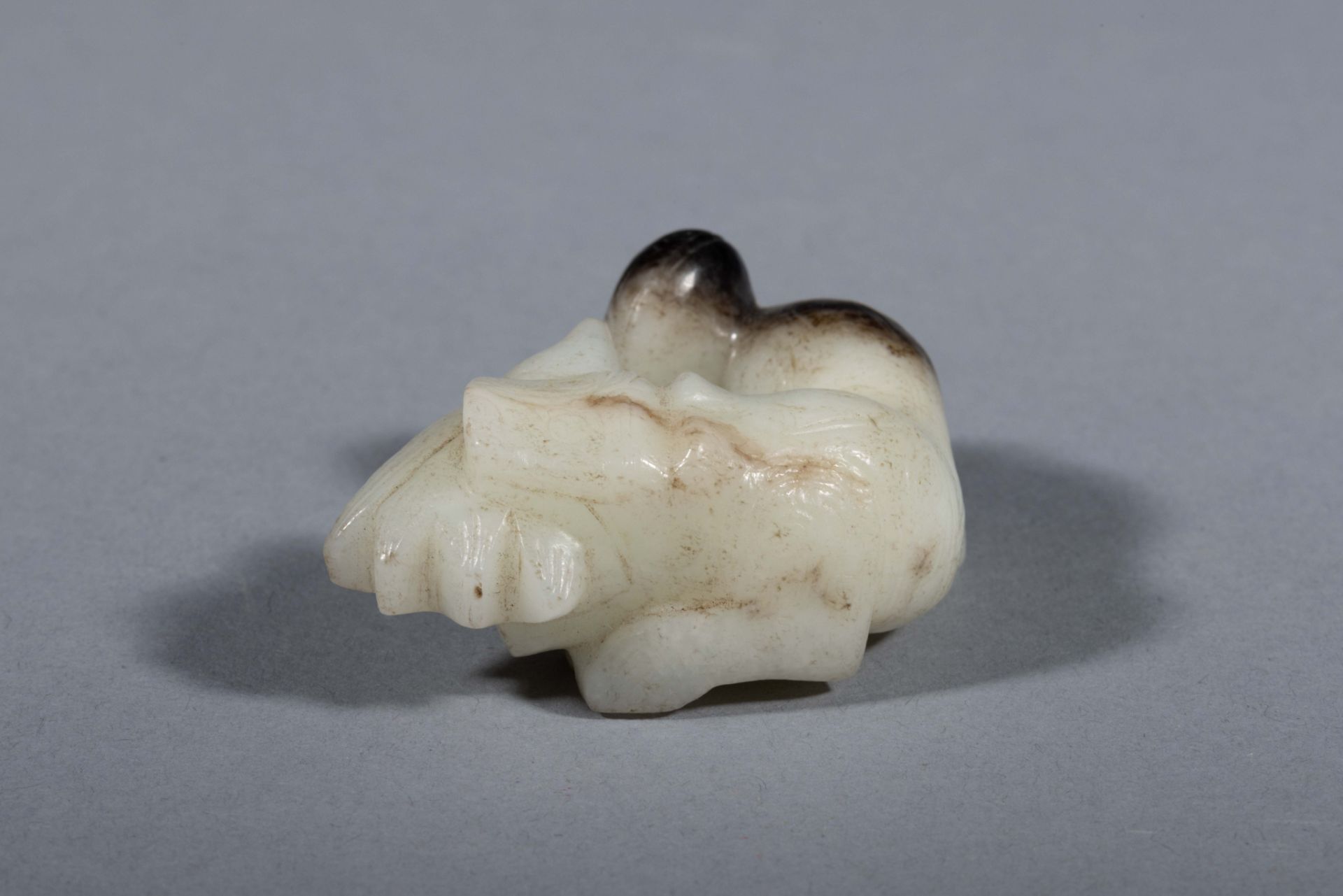 Animal, chimérique, lové Jade blanc et noir Chine Période, des Zhou de l’Ouest 11eme siècle à 770, - Bild 3 aus 9