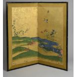 Nikyoku Byobu, paravent à deux feuilles illustré d'un vallon fleuri où coule une rivière animée d'un