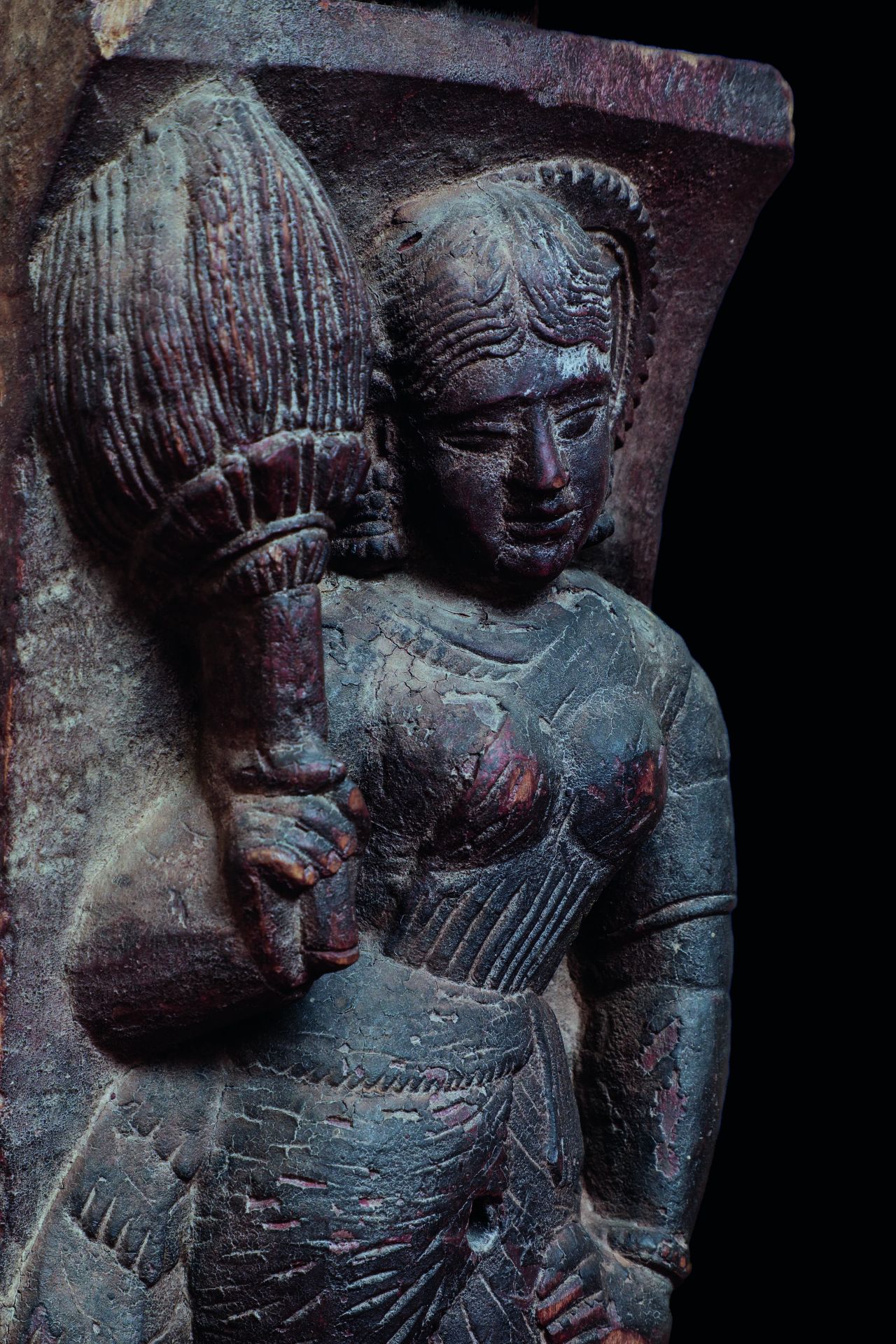 Haut relief d’un chariot processionnel, illustrant, la déesse Lakshmi, figurer, debout, en - Bild 3 aus 3