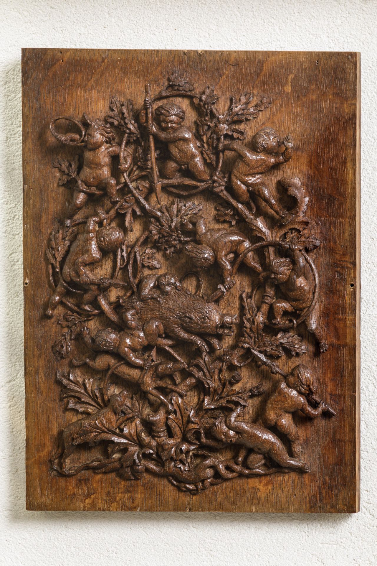 Suite de 4 panneaux de bois de chêne sculptés en relief de scènes de l'ancien testament Les - Image 11 of 23