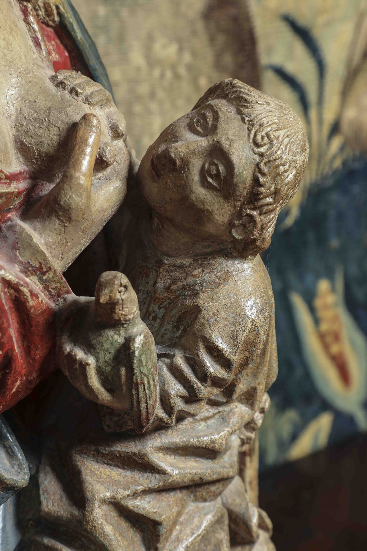 Vierge à l'enfant allaitant Pierre polychrome 15 ème siècle Ht 55cm x l 28cm - Bild 5 aus 5