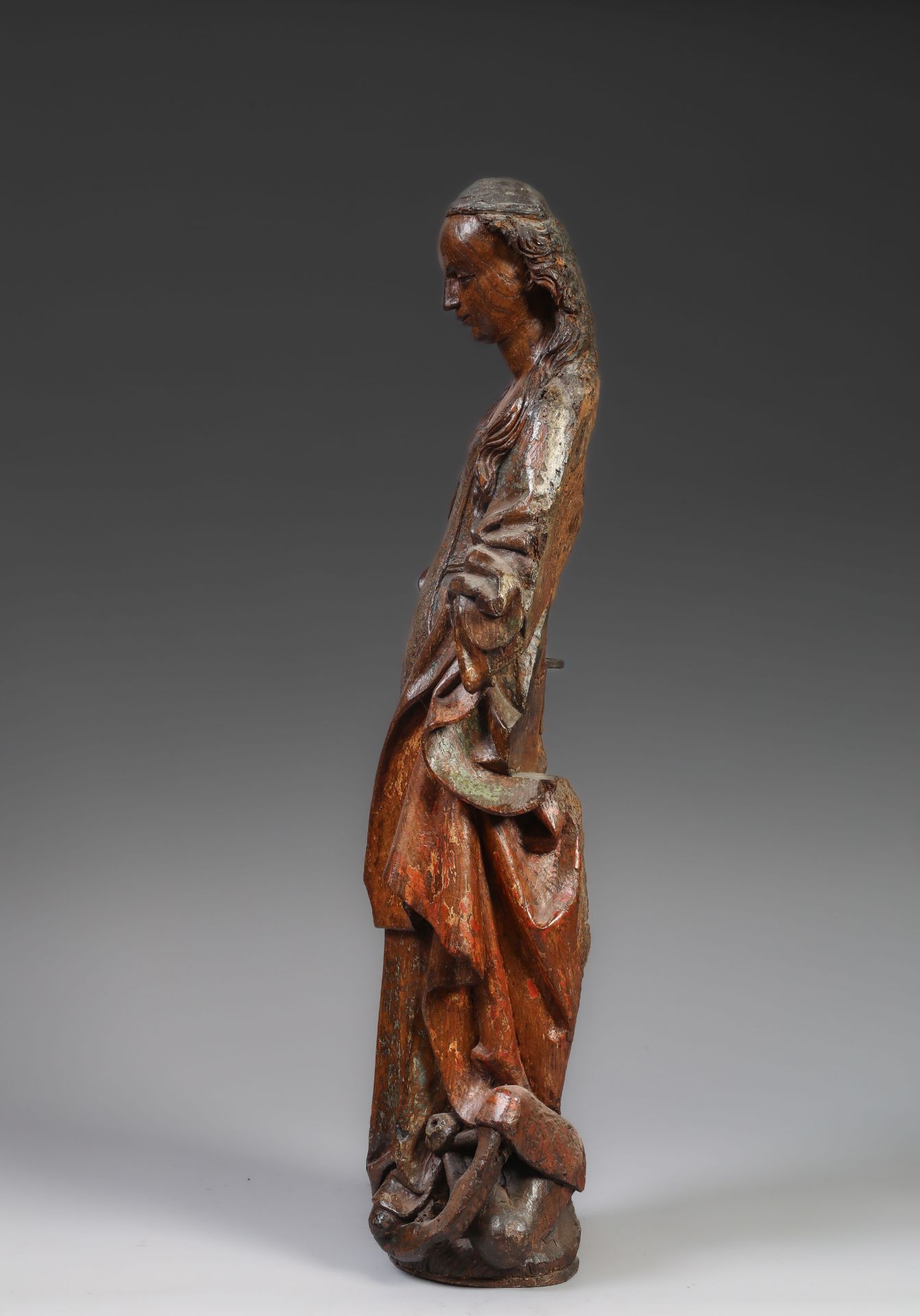 Saint Marguerite en bois sculpté Seconde moitié 15 eme siècle Ht 96cm x l 30cmManque des mains - Bild 4 aus 6