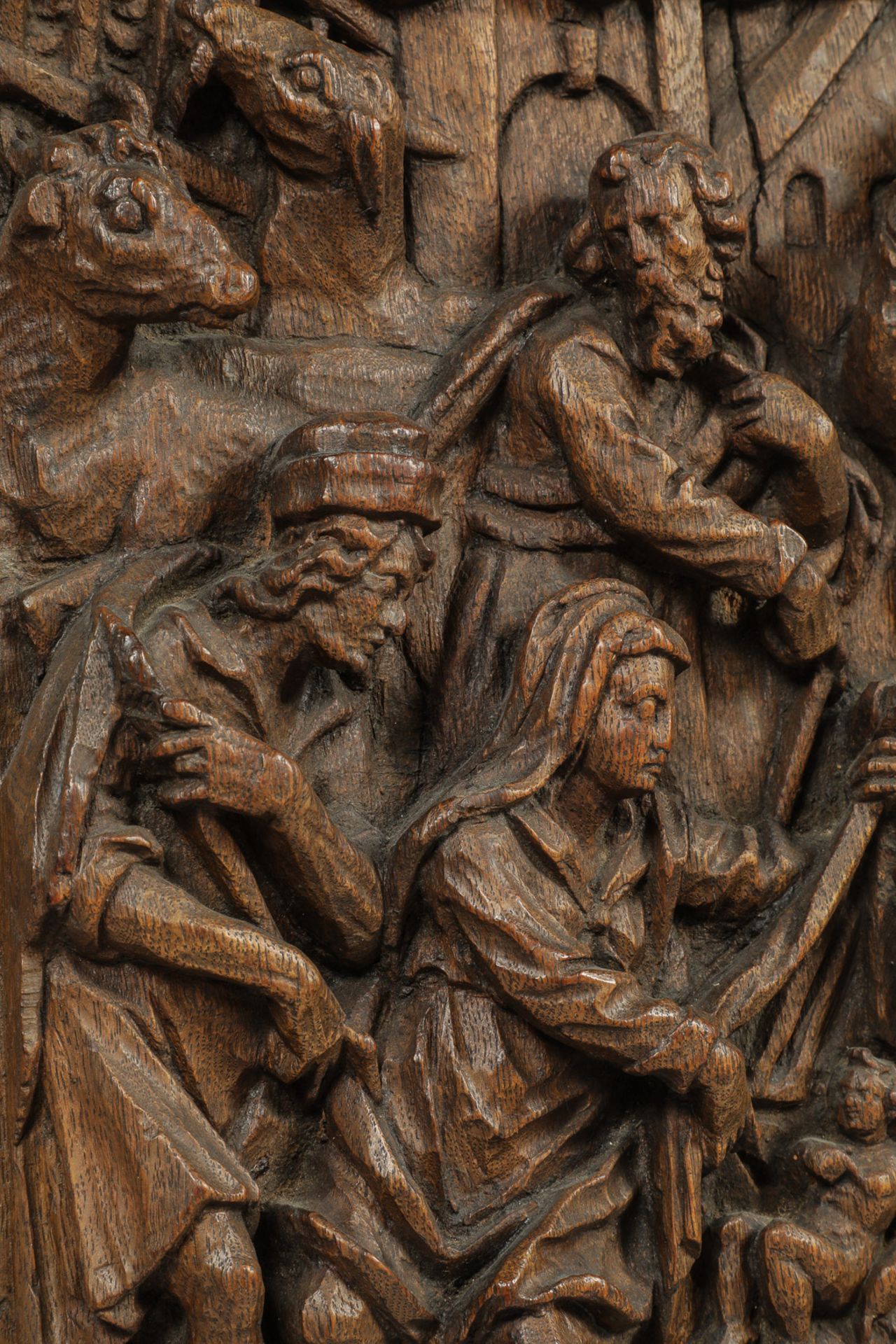 Scène de la Nativité ciselée en haut relief dans un panneau de chêne Allemagne Datant d'environ 1600 - Bild 4 aus 6