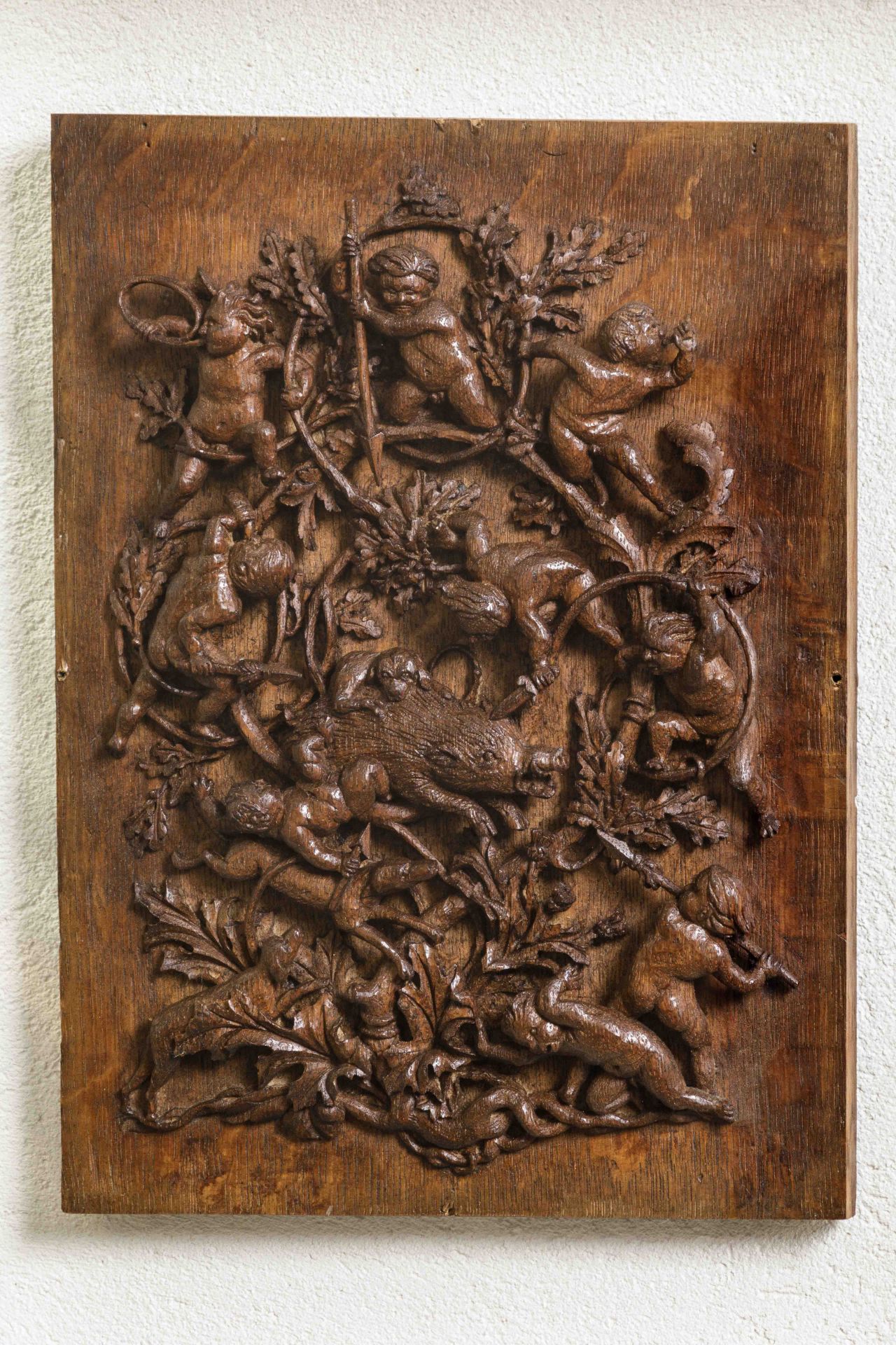 Suite de 4 panneaux de bois de chêne sculptés en relief de scènes de l'ancien testament Les - Image 23 of 23