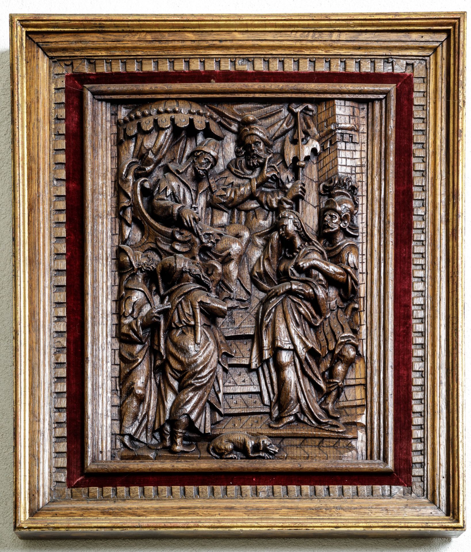 Suite de 4 panneaux de bois de chêne sculptés en relief de scènes de l'ancien testament Les - Image 13 of 23