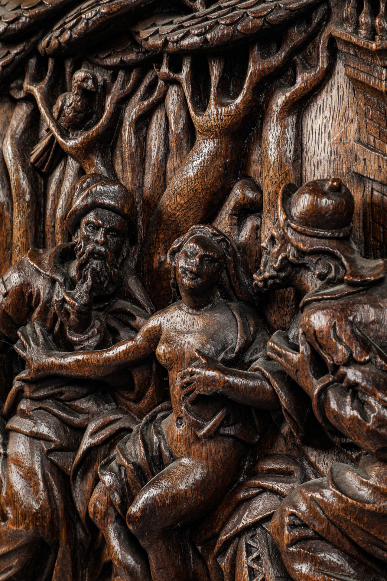 Suite de 4 panneaux de bois de chêne sculptés en relief de scènes de l'ancien testament Les - Image 19 of 23