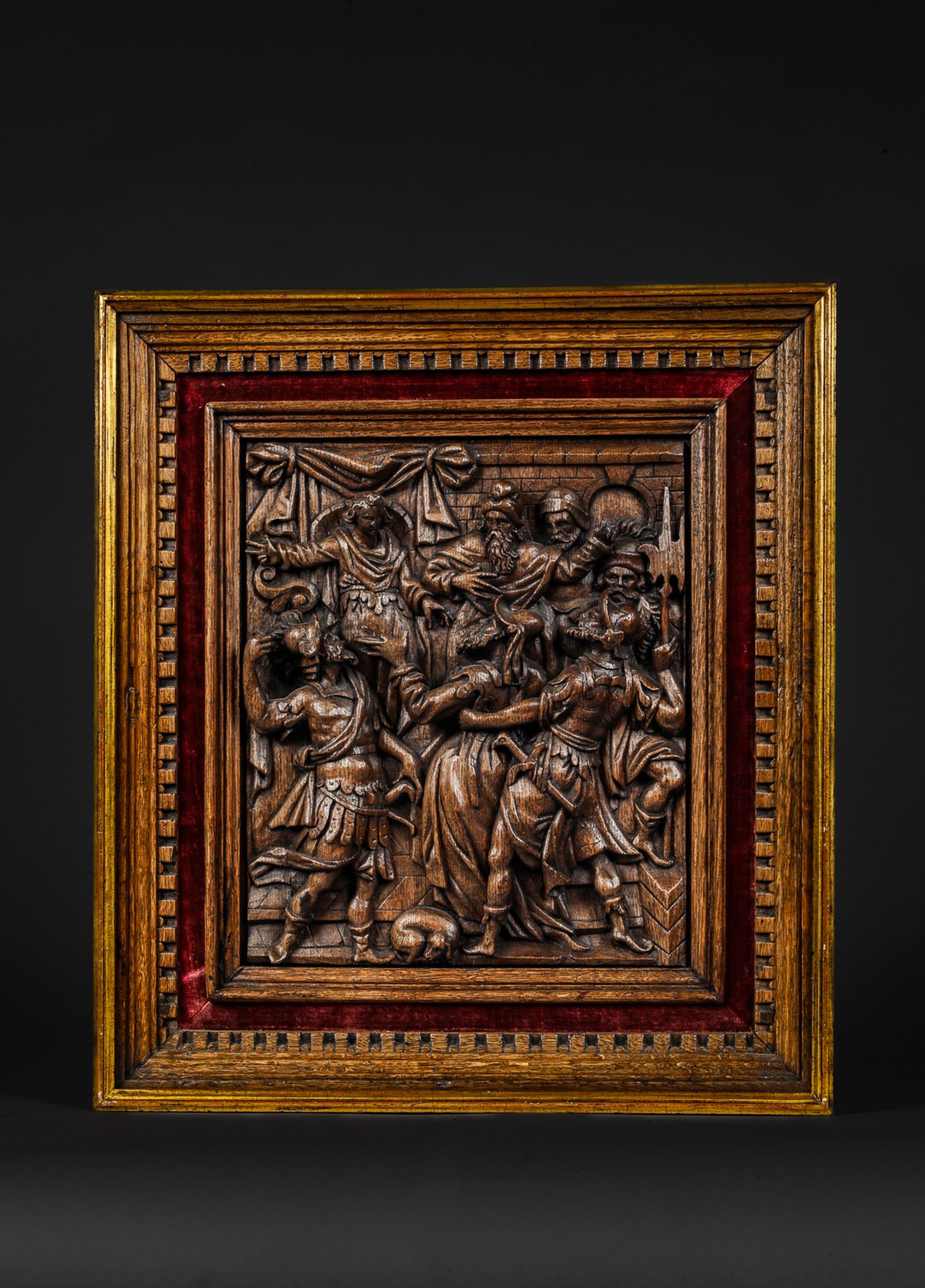 Suite de 4 panneaux de bois de chêne sculptés en relief de scènes de l'ancien testament Les - Image 10 of 23