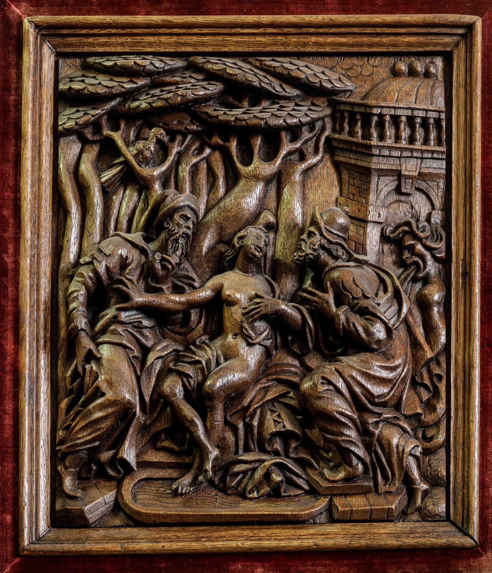Suite de 4 panneaux de bois de chêne sculptés en relief de scènes de l'ancien testament Les - Image 21 of 23