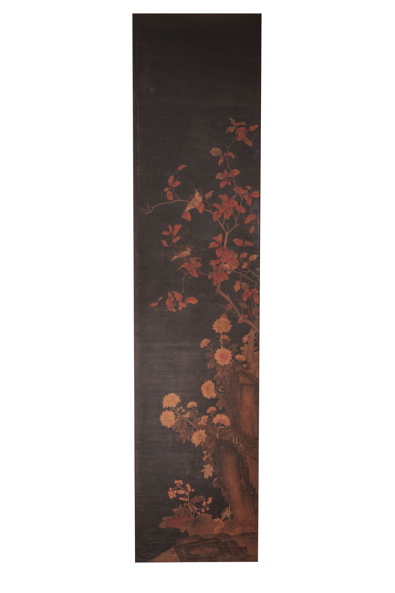 Suite de 4 encadrements illustrés d'arbres fleuris et d'oiseaux Pigments polychromes sur papier - Bild 3 aus 9