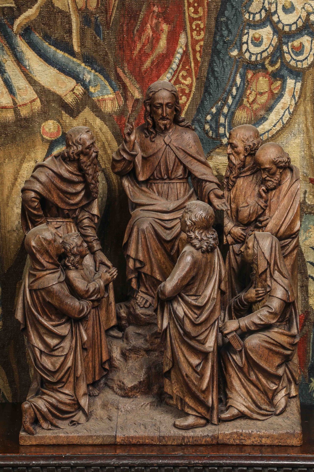 Le sermon sur la montagne : sculpture de Jésus s'adressant à ses disciples Bois de chêne 16 eme - Image 7 of 8
