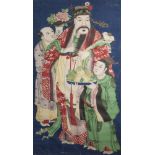 Peinture taôiste illustrant le seigneur suprême entouré de deux attendants Pigments polychromes