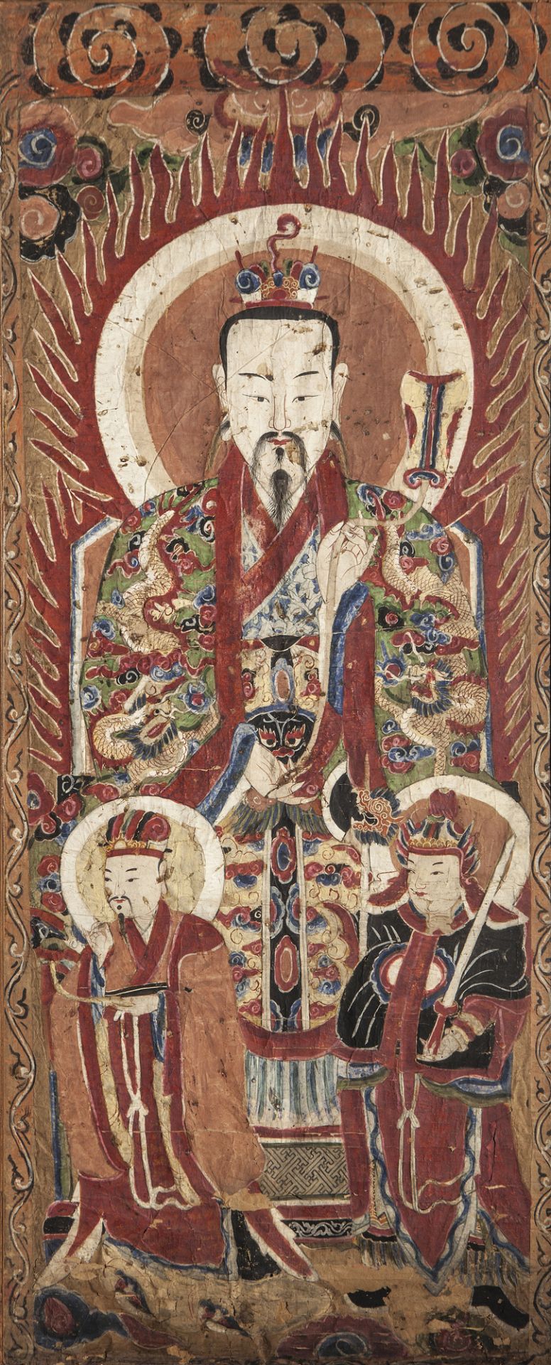 Suite d’un même ensemble de 12 grandes peintures Taoïstes , représentant les seigneurs du monde