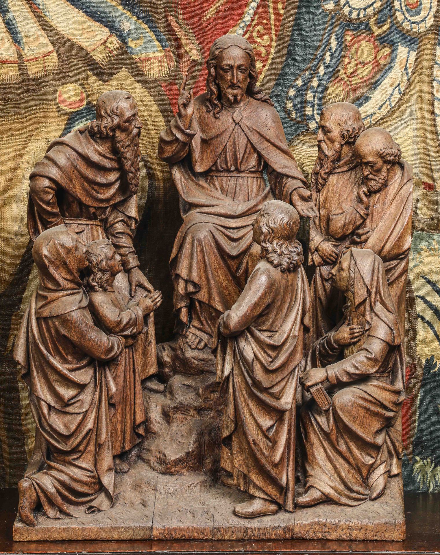 Le sermon sur la montagne : sculpture de Jésus s'adressant à ses disciples Bois de chêne 16 eme - Image 2 of 8