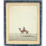 Peinture illustrant un Prince Rajput sur un dromadaire dans le désert Gouache sur papier Inde