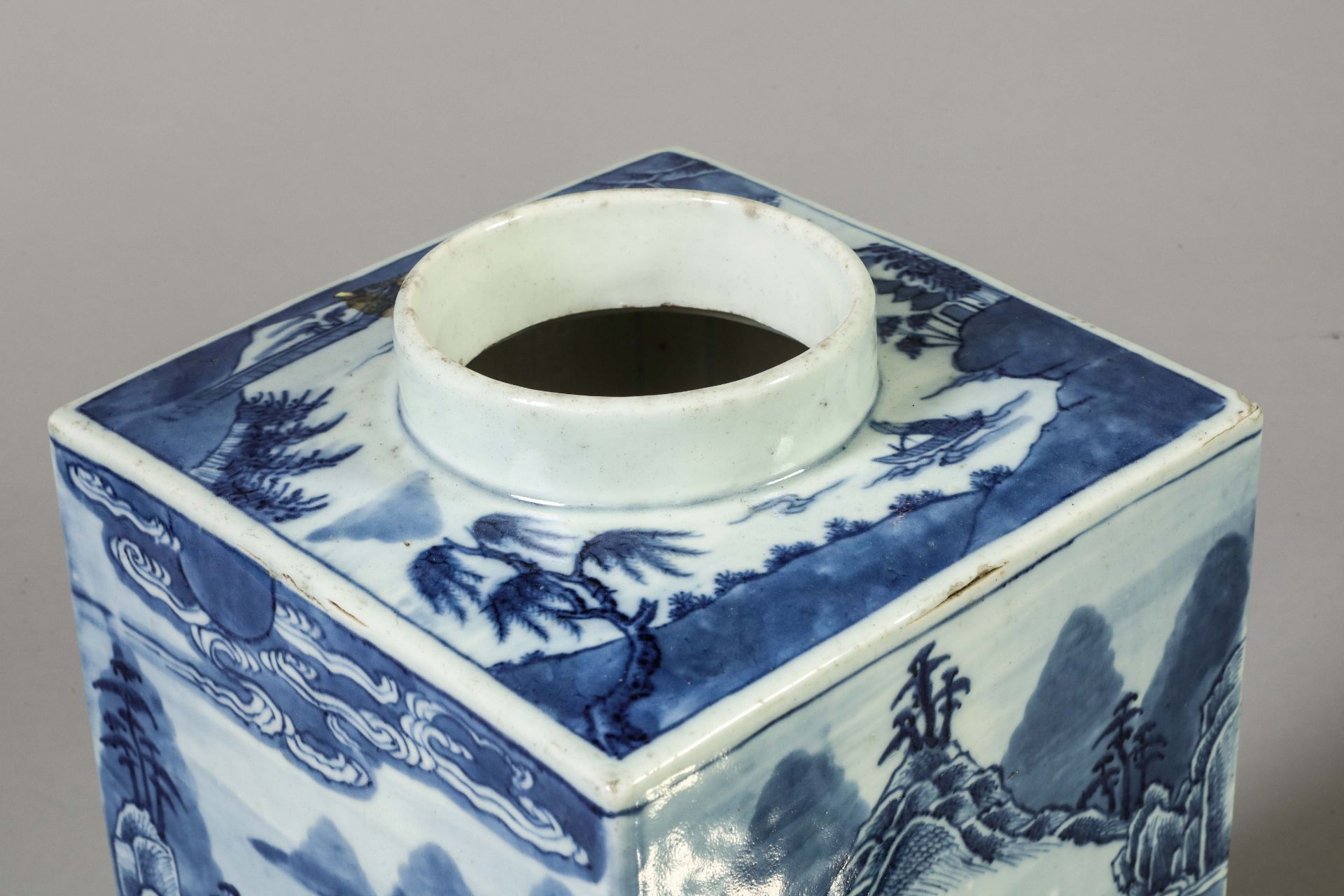 Suite de neuf pots à thé quadrangulaire en porcelaine blanche décoré en bleu sous couverte de - Image 33 of 47