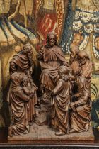 Le sermon sur la montagne : sculpture de Jésus s'adressant à ses disciples Bois de chêne 16 eme